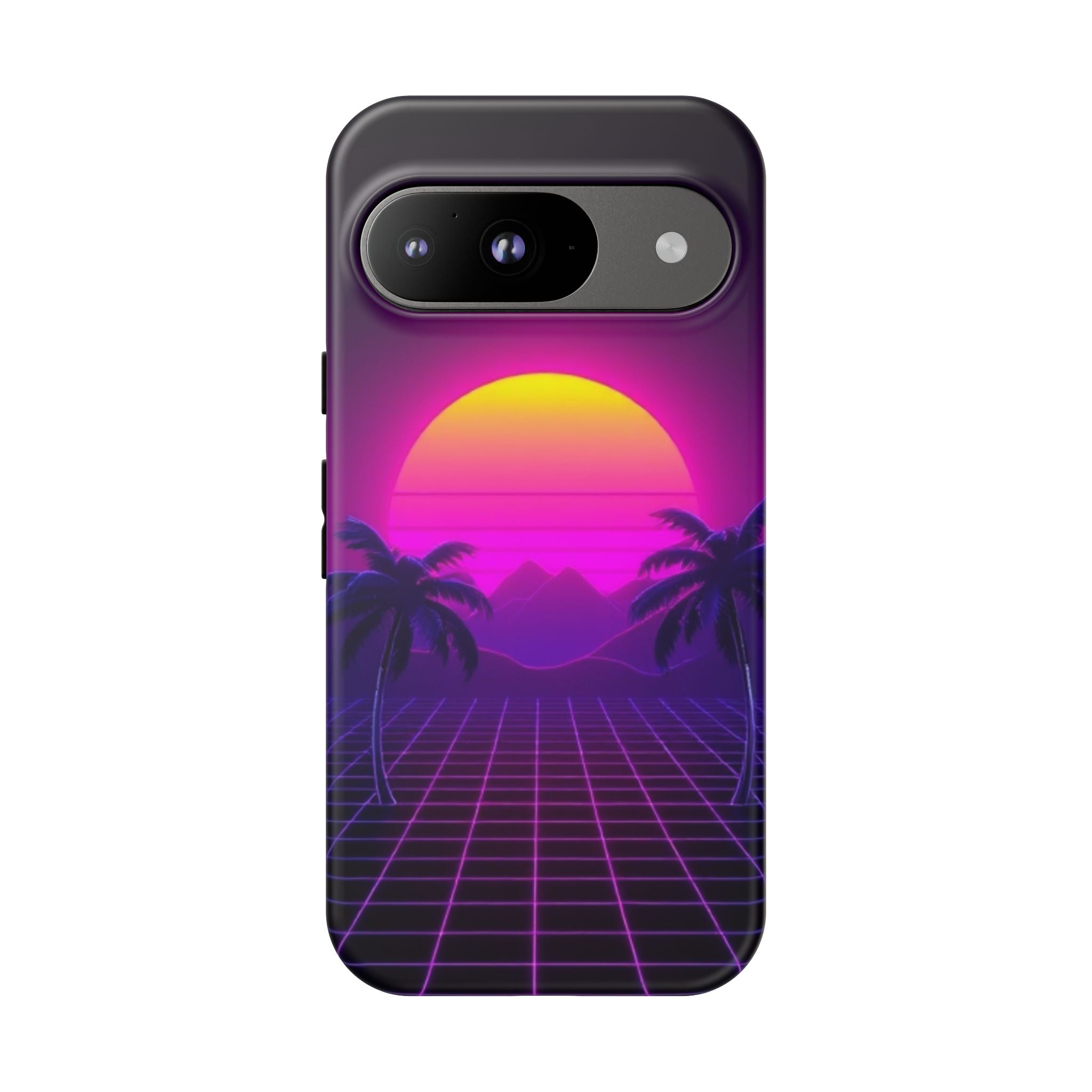 Android OR iPhone Compatible Cases - 80's Digital Grid Sunset Design - Unique Tough Cases