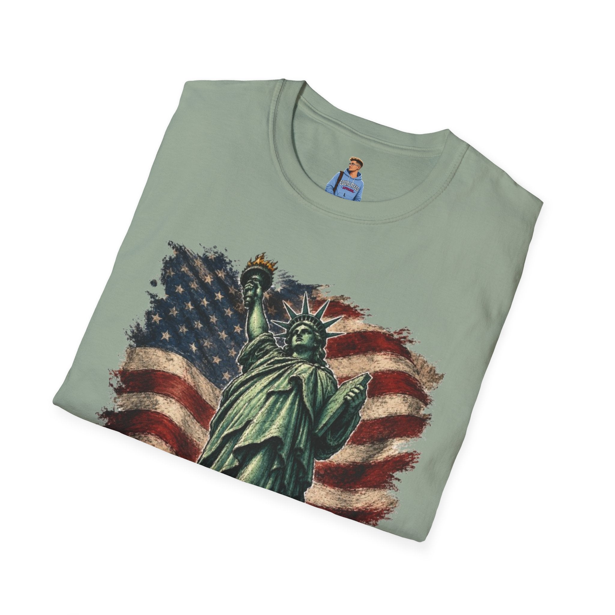 Statue of Liberty Stepping on MAGA American Flag T-Shirt — Patriotic USA Independence Day Tee