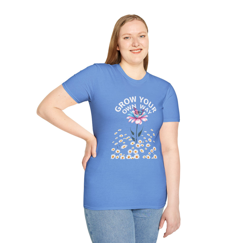 Grow Your Own Way Trans Pride Unisex T-Shirt - Floral Design for Garden Lovers