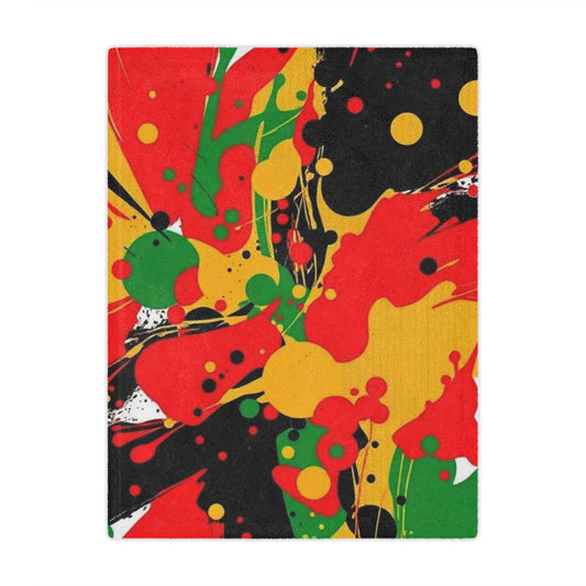 Abstract Yellow, Red, Black Microfiber Blanket