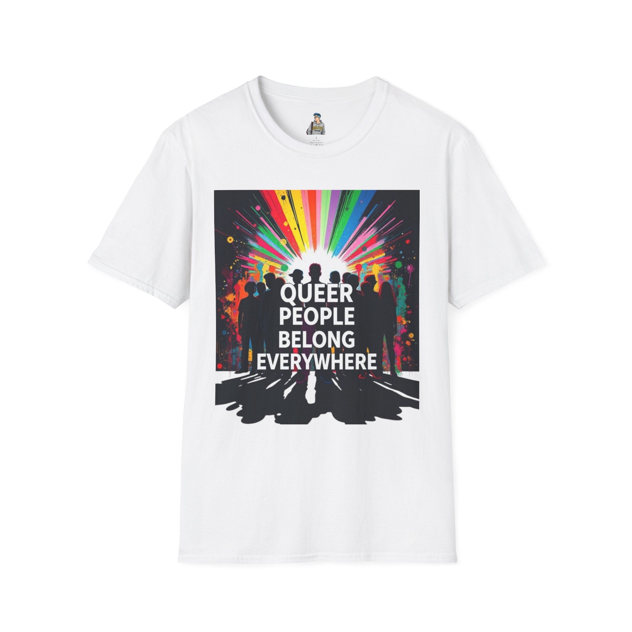 Unisex Softstyle T-Shirt - 'Queer People Belong Everywhere' Pride Graphic Tee
