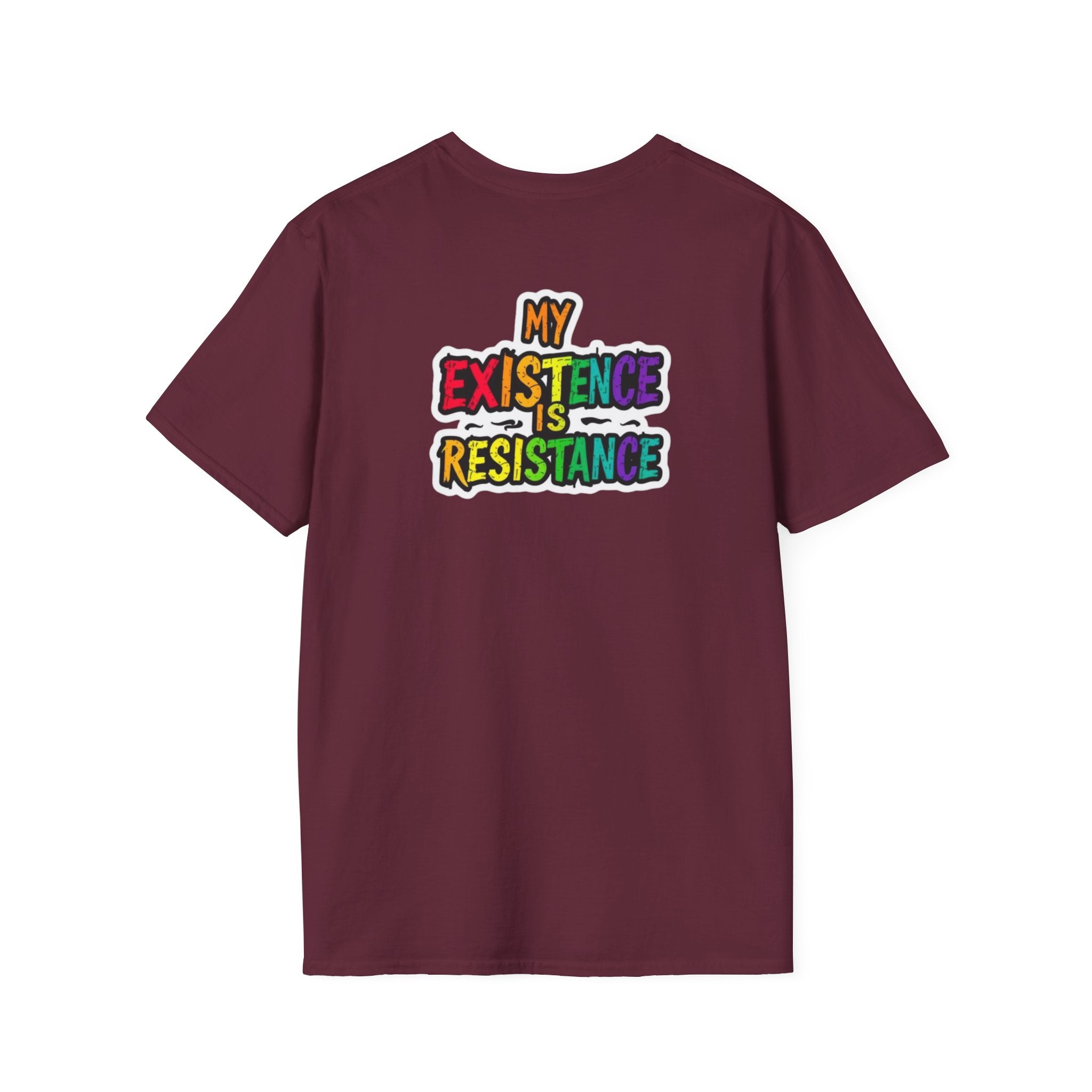 Unisex Softstyle T-Shirt - Pride Heart Design with 'Existence is Resistance'