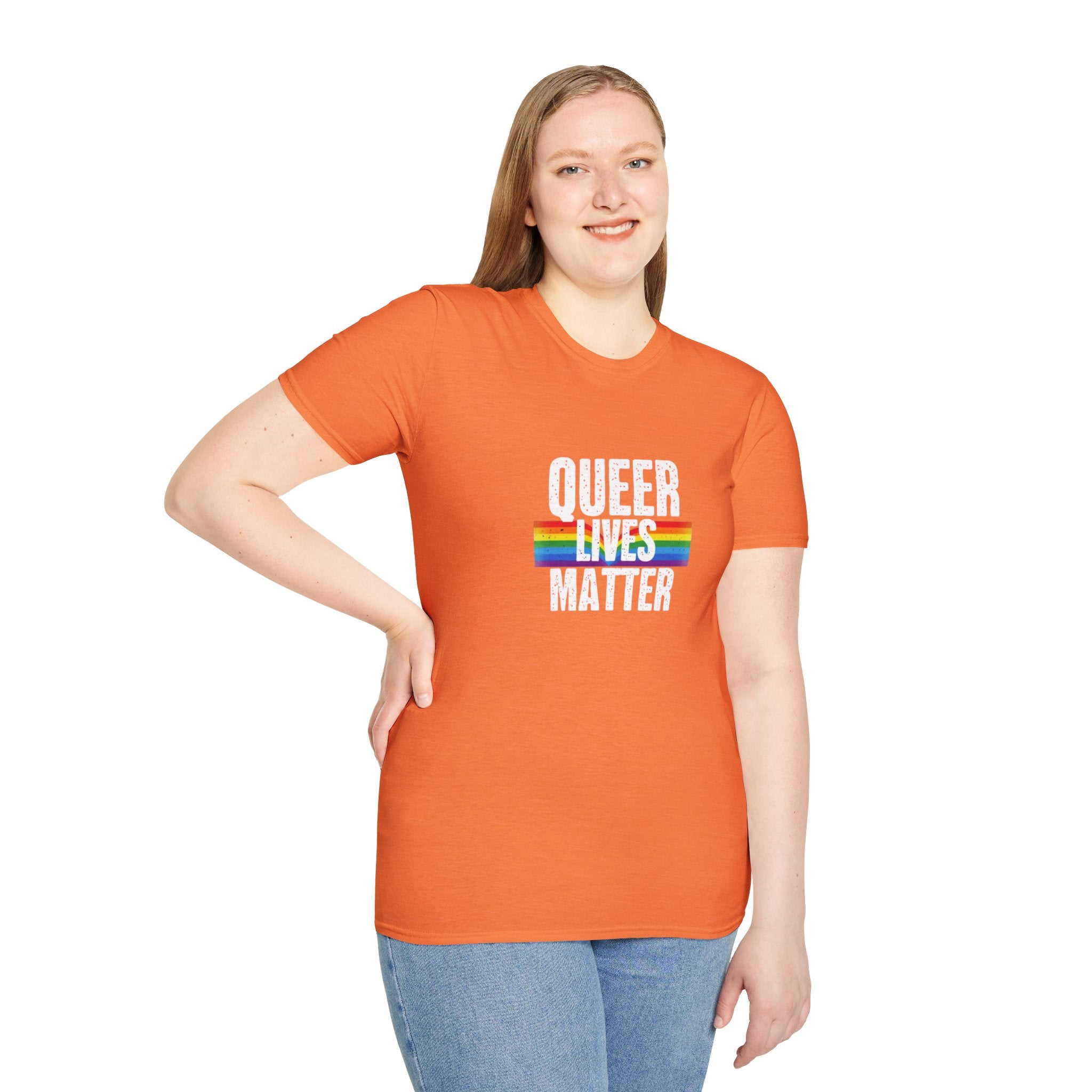 Queer Lives Matter Unisex Softstyle T-Shirt - Support LGBTQ+ Rights