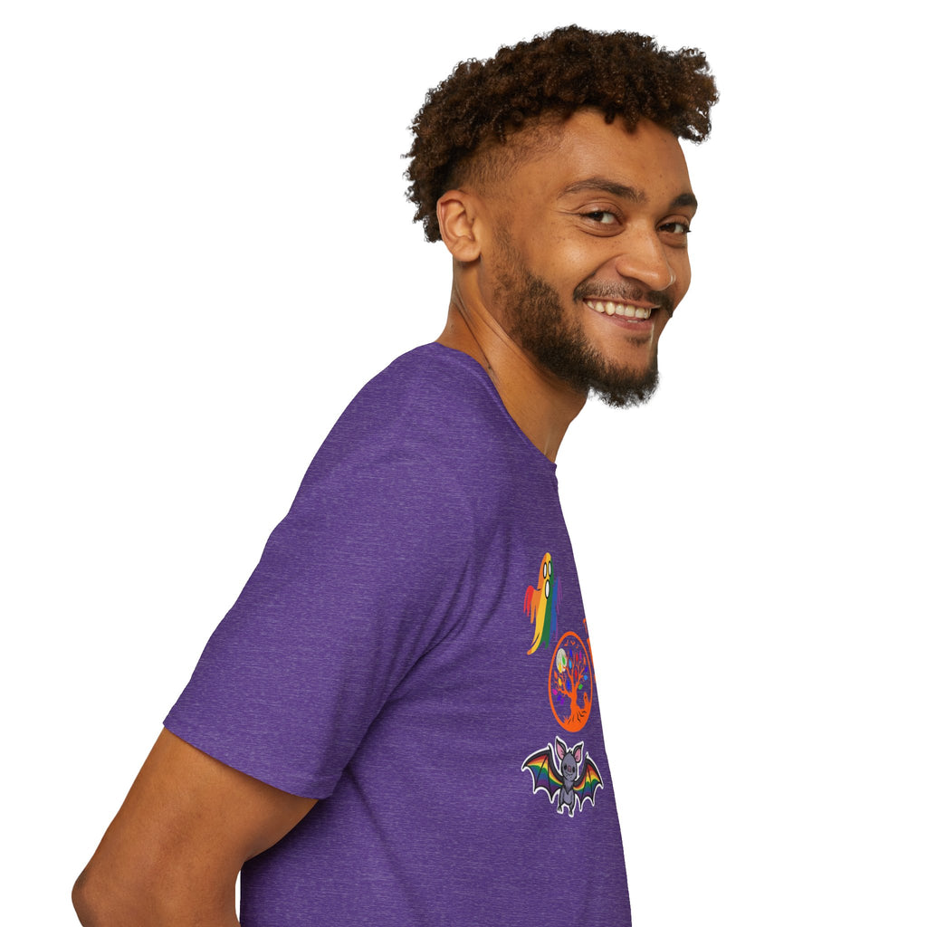 The Pride Tree Halloween T‑Shirt — Rainbow Ghosts, Pumpkins & Bat Graphic Tee