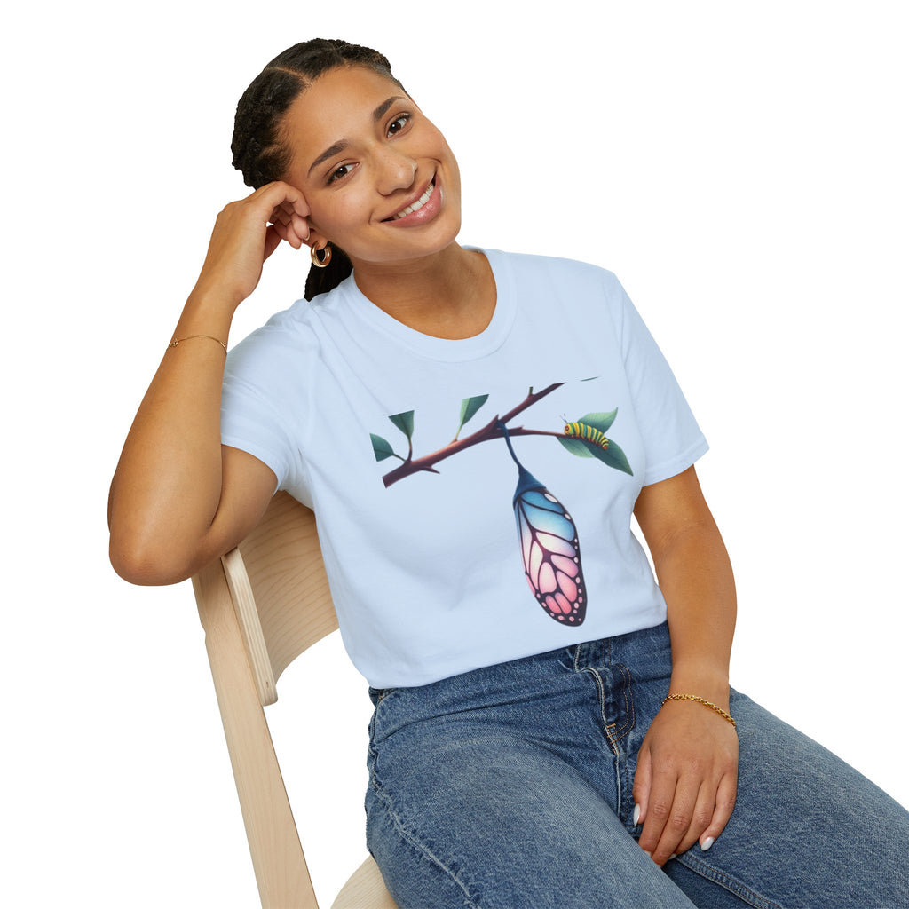 Trans Caterpillar to Butterfly Transformation T-Shirt, Unisex Graphic T-Shirt