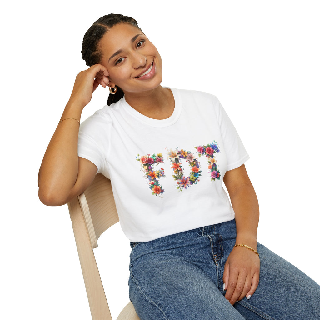 FDT Floral Letter Tee — Bold Floral Typography T-Shirt