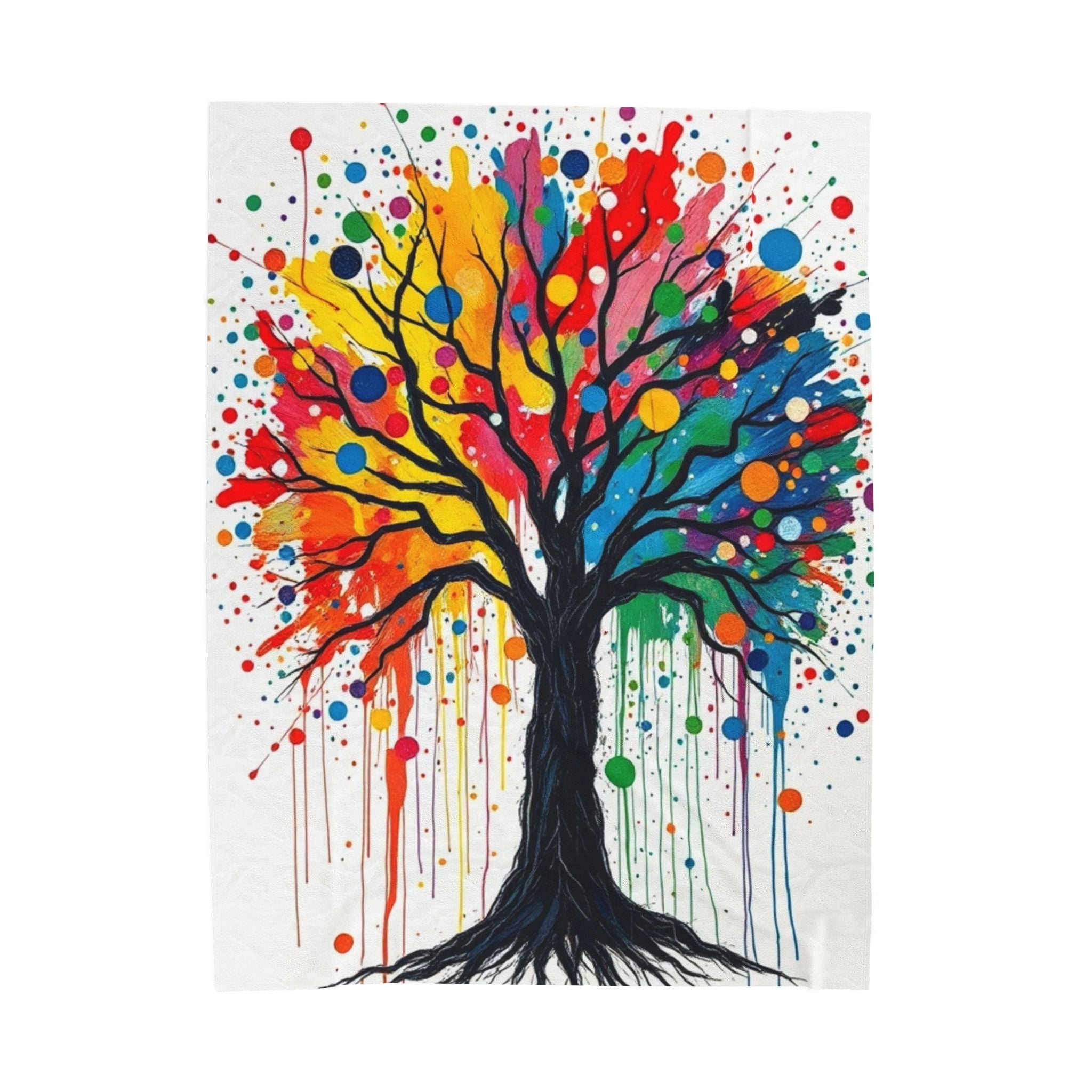 Rainbow Tree Dripping with Color Velveteen Plush Blanket – for Comfort and Warmth