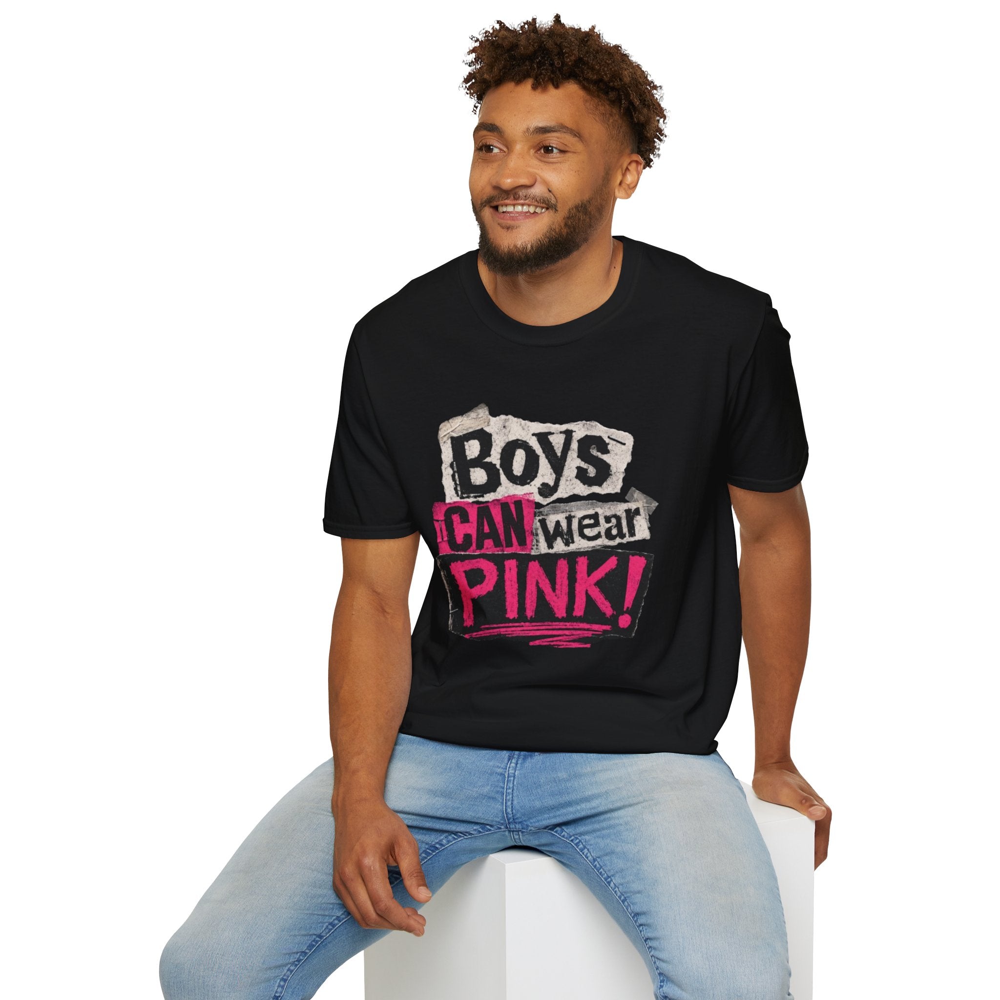 Boys Can Wear Pink T-Shirt — Bold Retro Feminist Graphic Tee