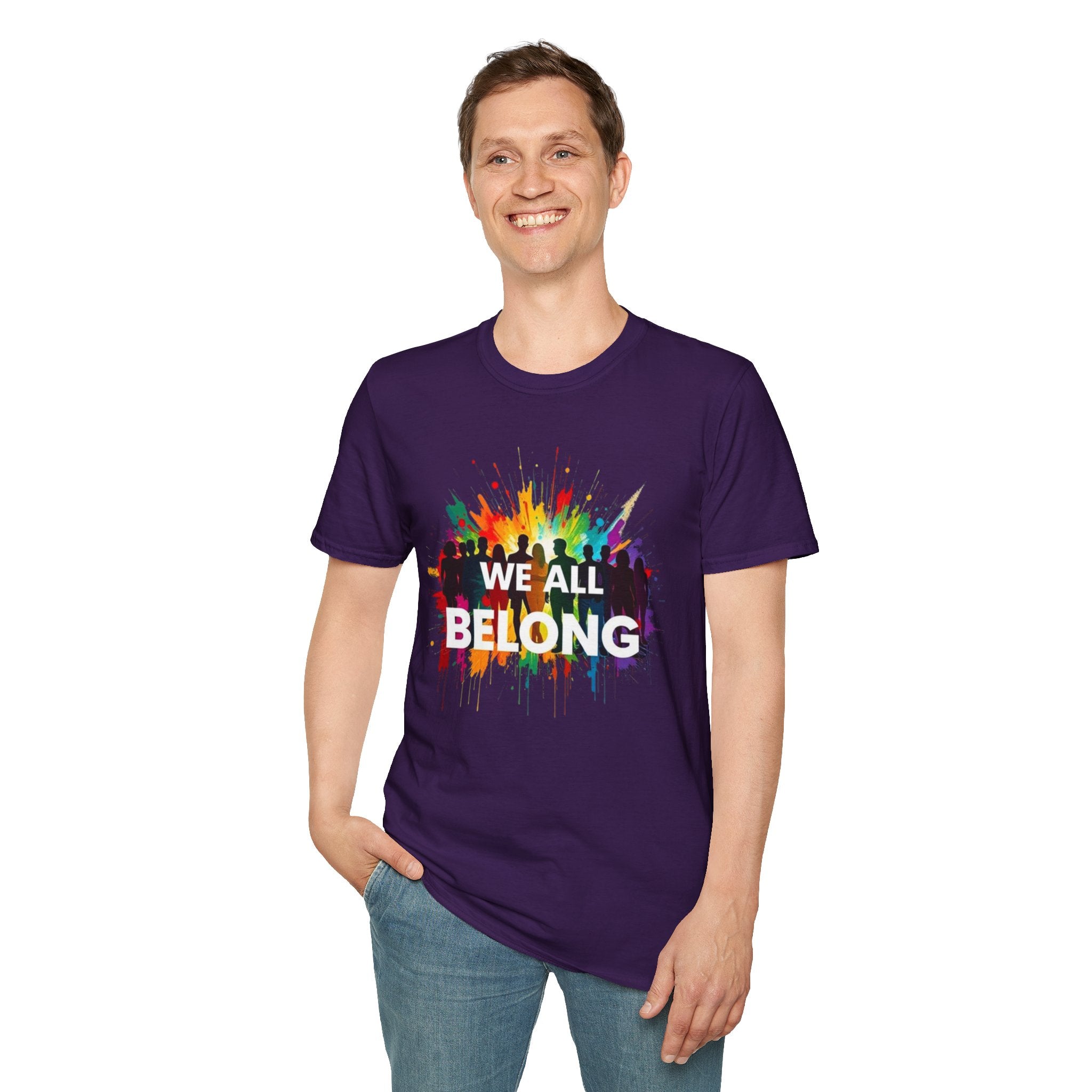 We All Belong Unisex Softstyle T-Shirt - Colorful Pride Tee