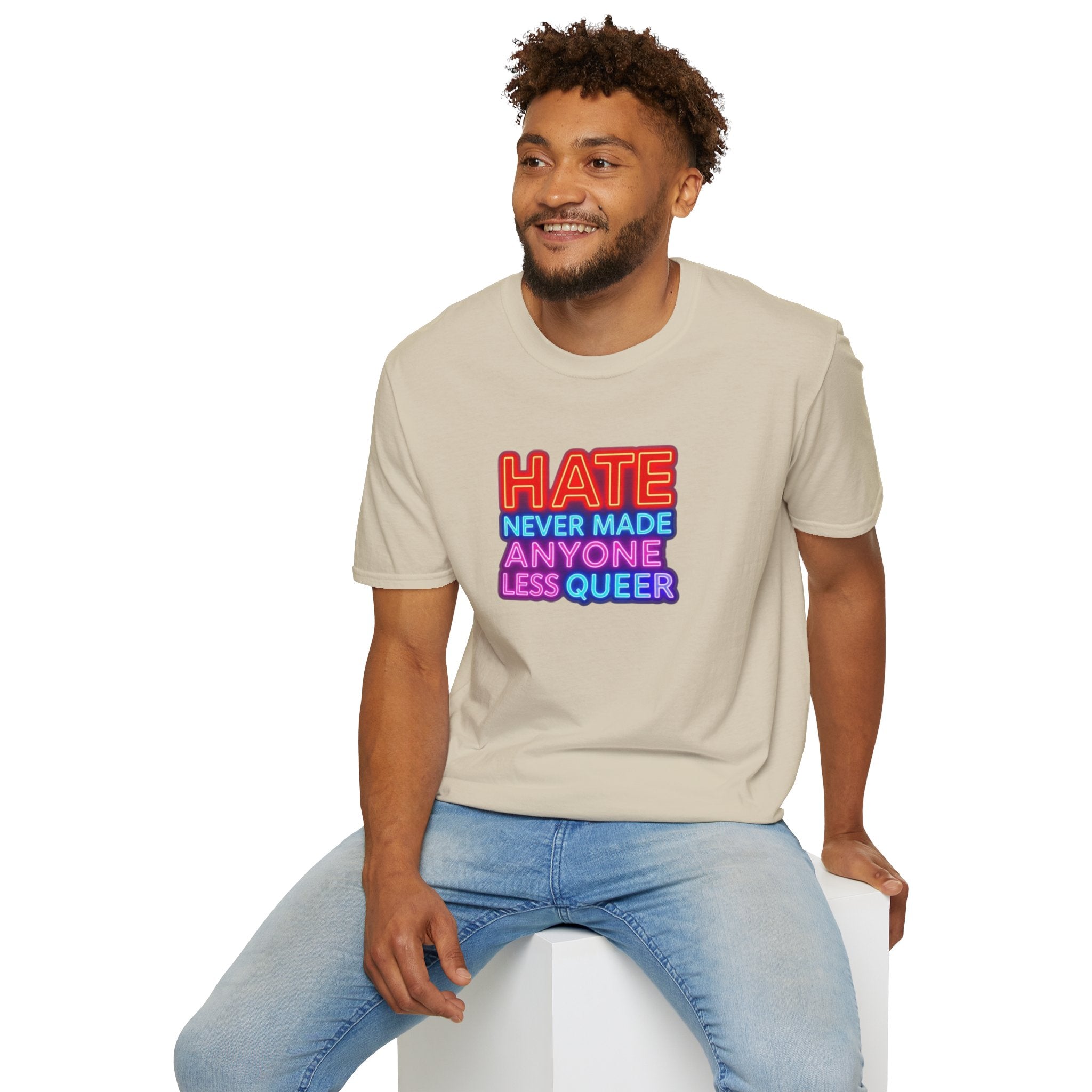 LGBTQ+ Pride Unisex T-Shirt - "Hate Never Made Anyone Less Queer" & "We All Belong" Design
