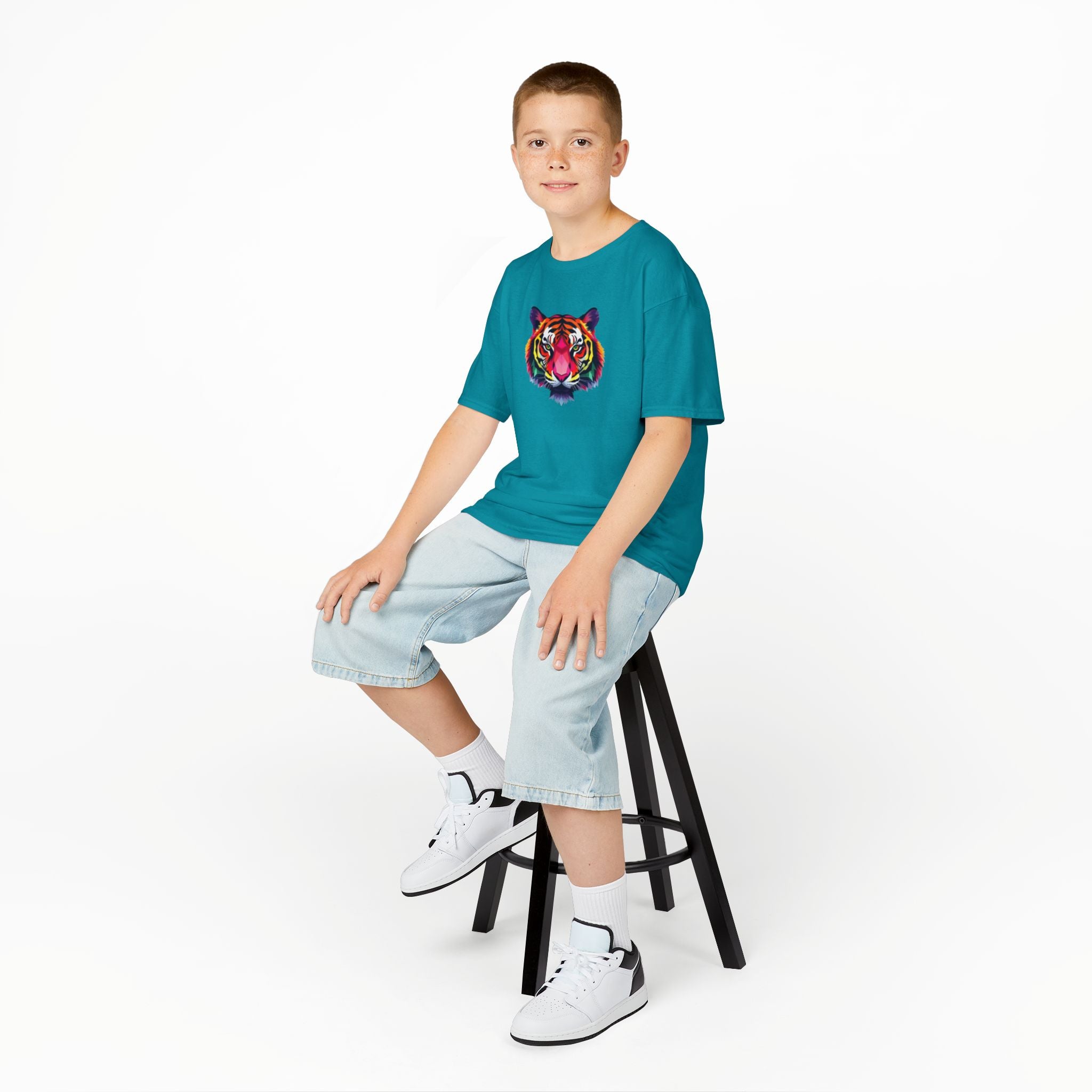 Colorful Fractal Tiger Kids Heavy Cotton Tee
