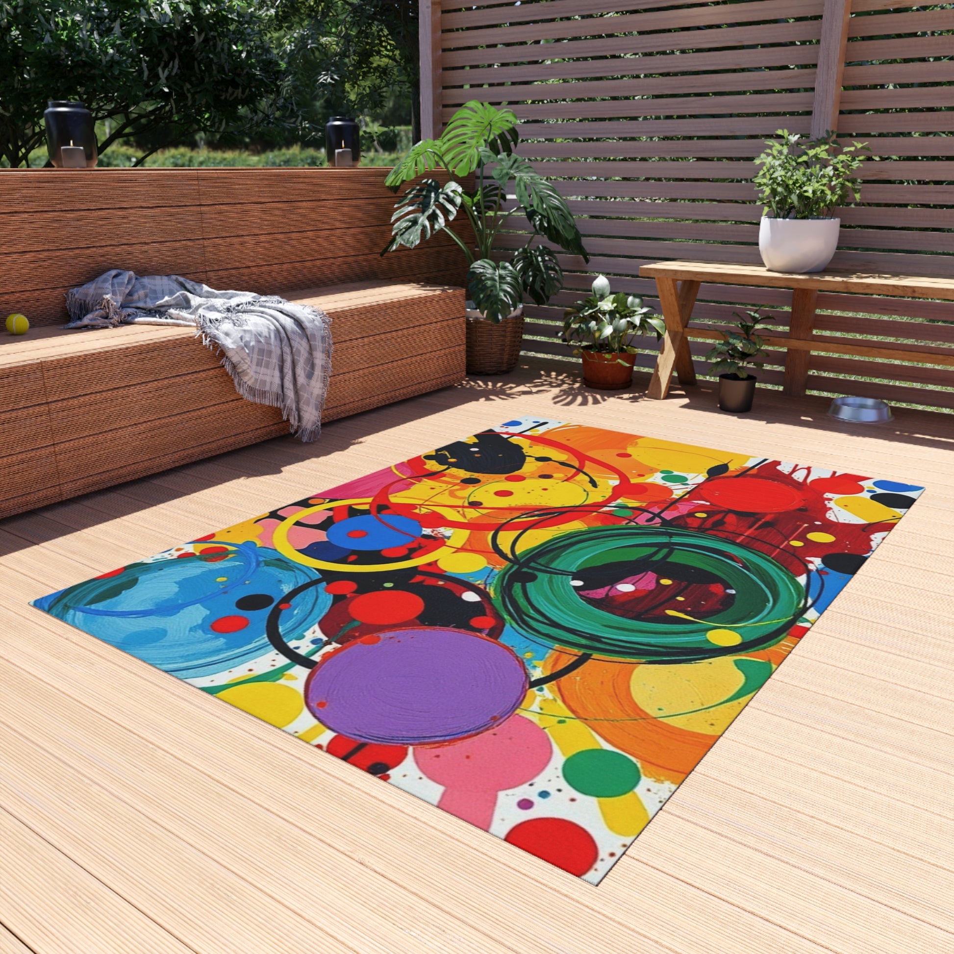 Abstract Circles and Swirls Outdoor Rug
