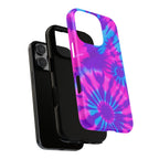 Tie-Dye Floral Phone Case for iPhone — Pink & Blue Retro Protective Tough Case