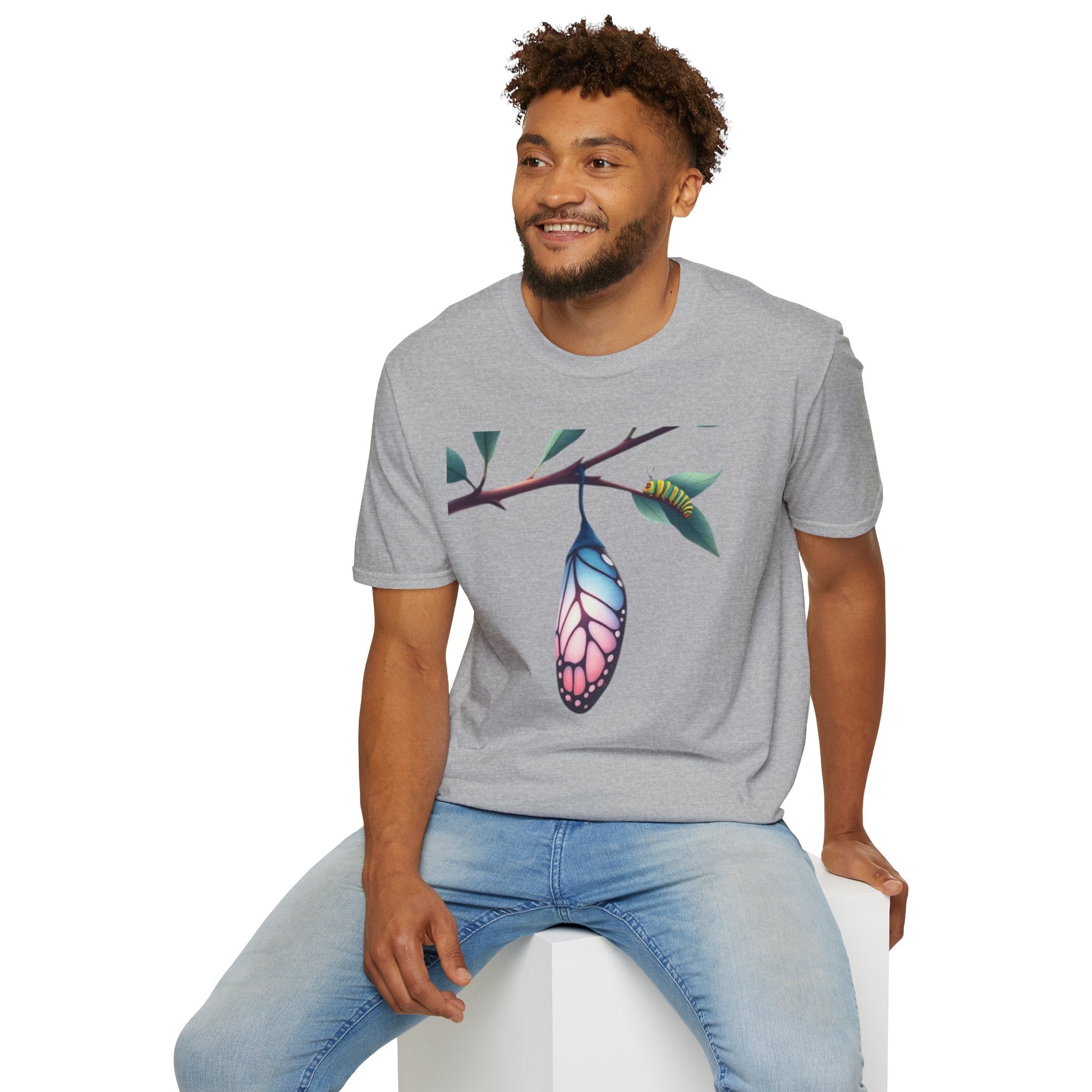 Trans Caterpillar to Butterfly Transformation T-Shirt, Unisex Graphic T-Shirt