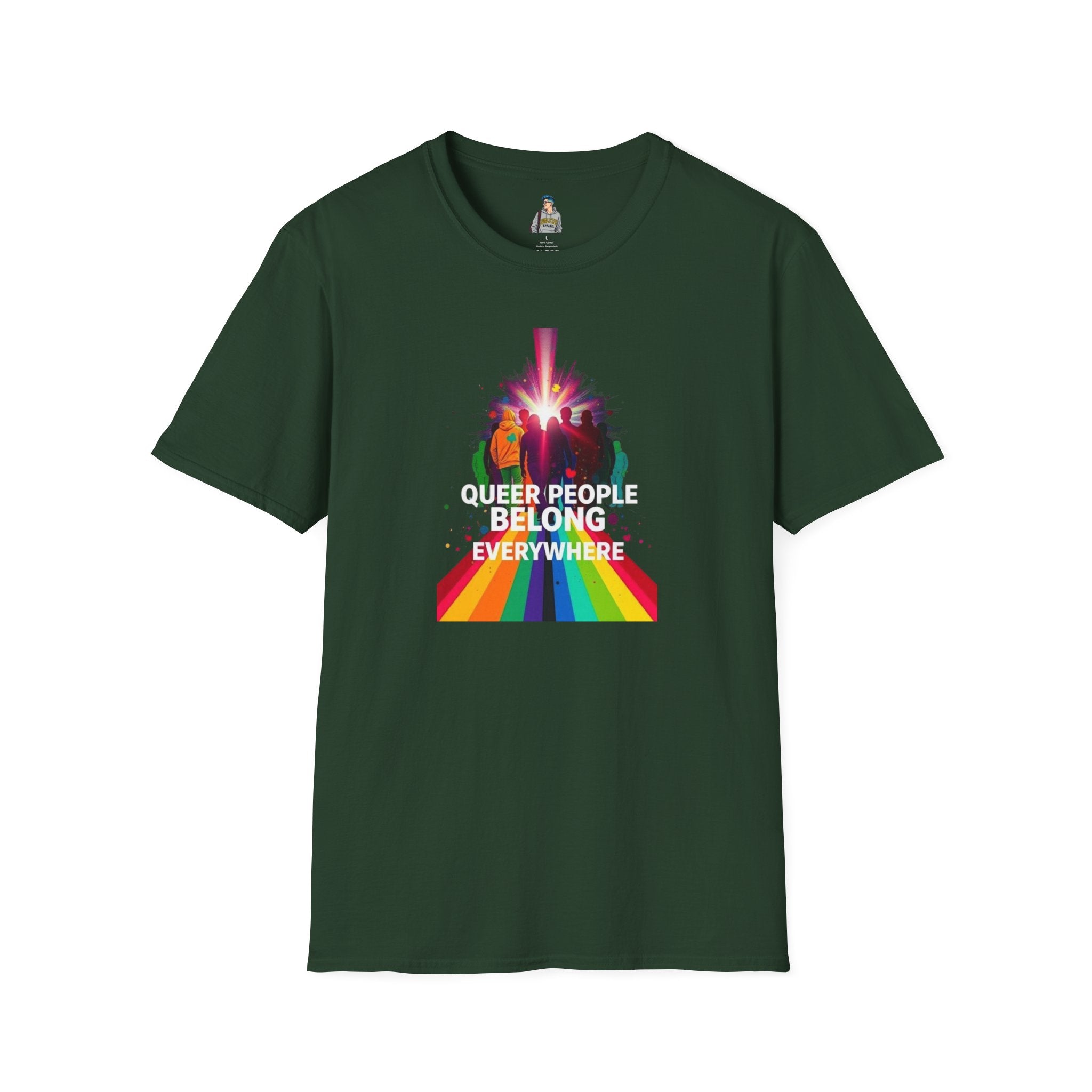 Queer Pride Unisex Softstyle T-Shirt - "Queer People Belong Everywhere"