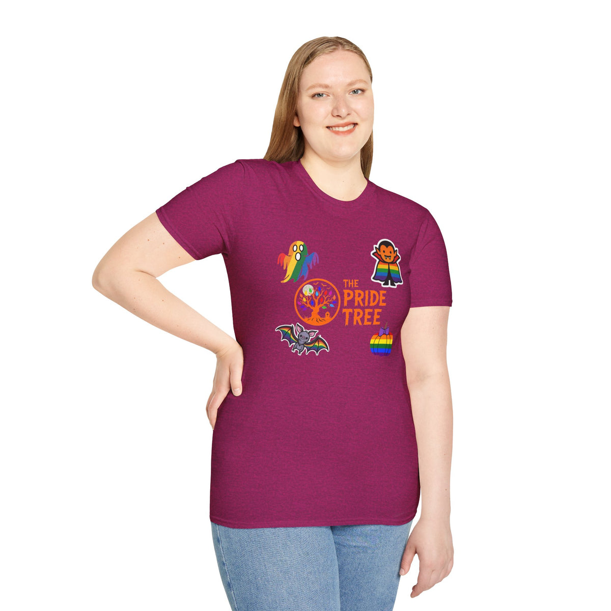 The Pride Tree Halloween T‑Shirt — Rainbow Ghosts, Pumpkins & Bat Graphic Tee