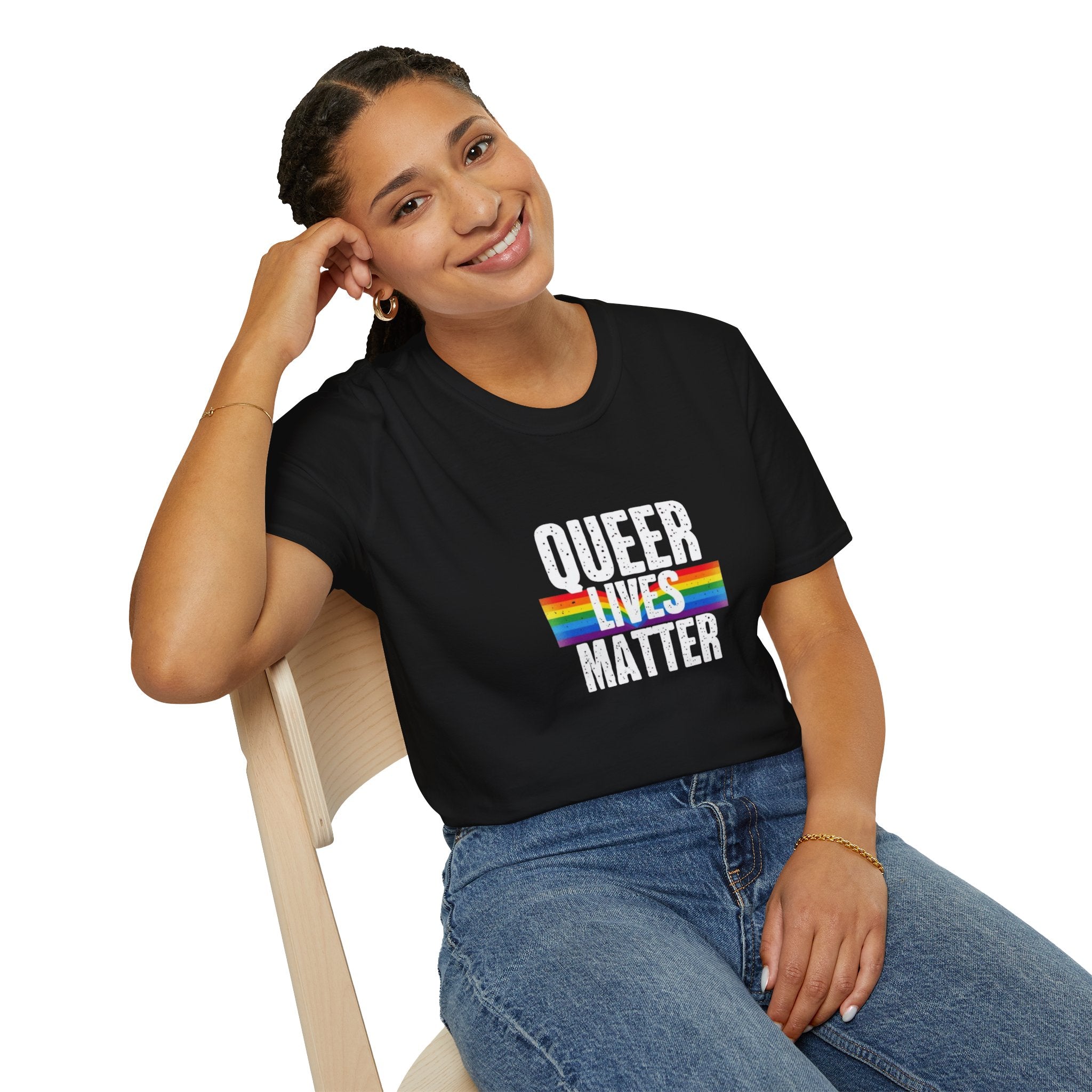 Queer Lives Matter Unisex Softstyle T-Shirt - Support LGBTQ+ Rights