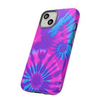 Tie-Dye Floral Phone Case for iPhone — Pink & Blue Retro Protective Tough Case