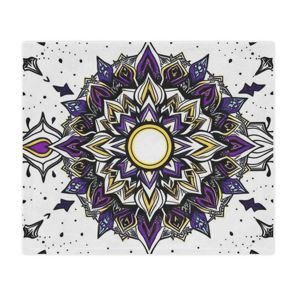 Purple, Black, Yellow and White Mandala Microfiber Blanket