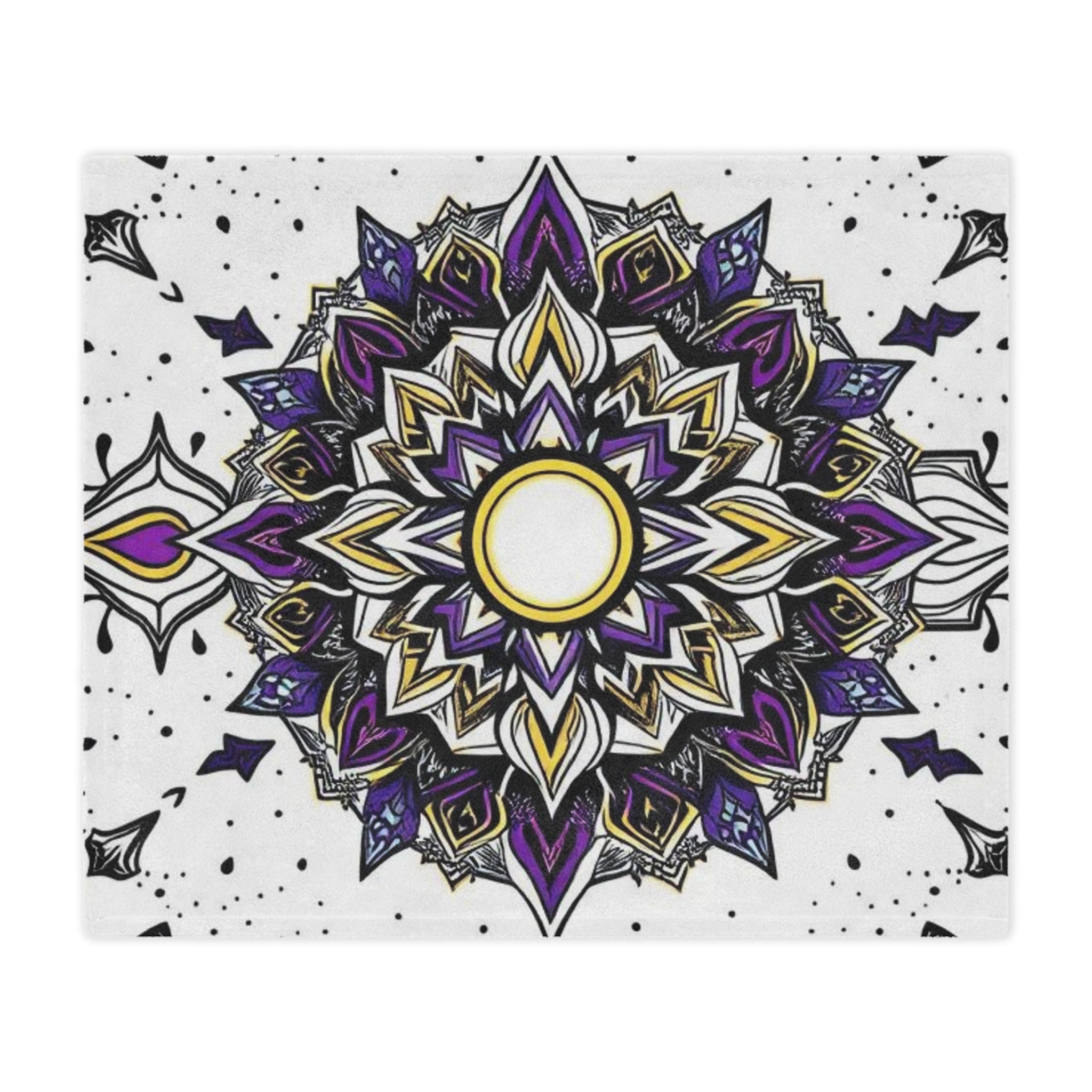 Purple, Black, Yellow and White Mandala Microfiber Blanket