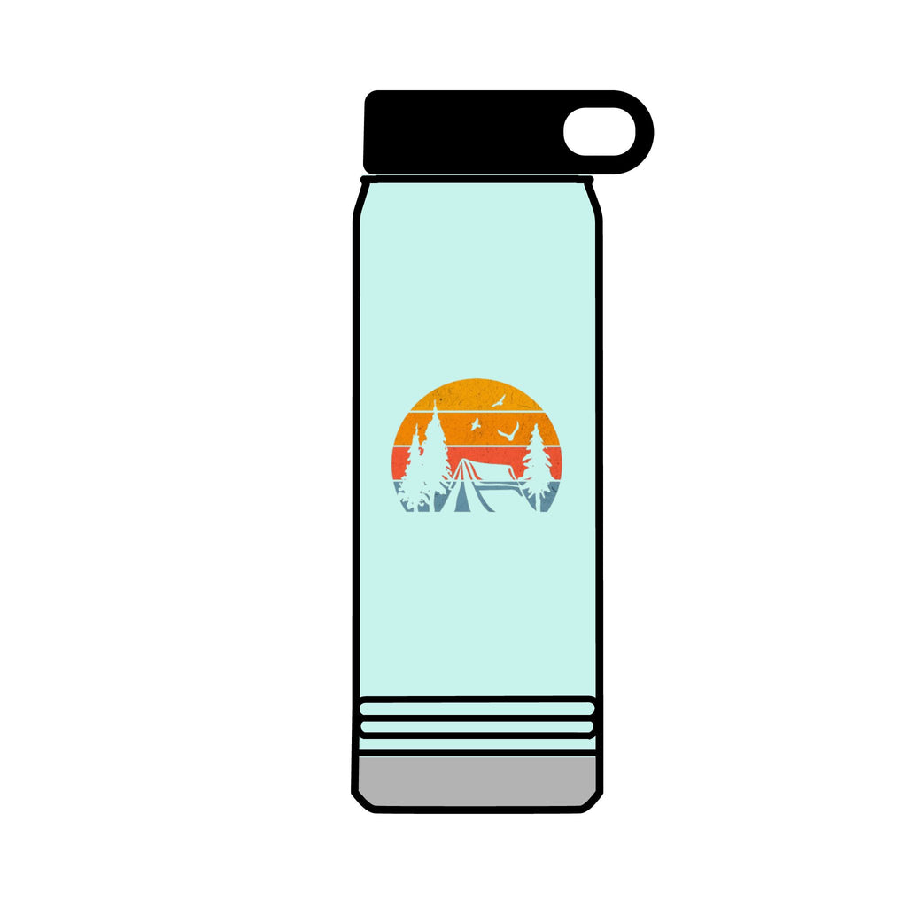 32oz Water Bottle Camping Sunset Scene