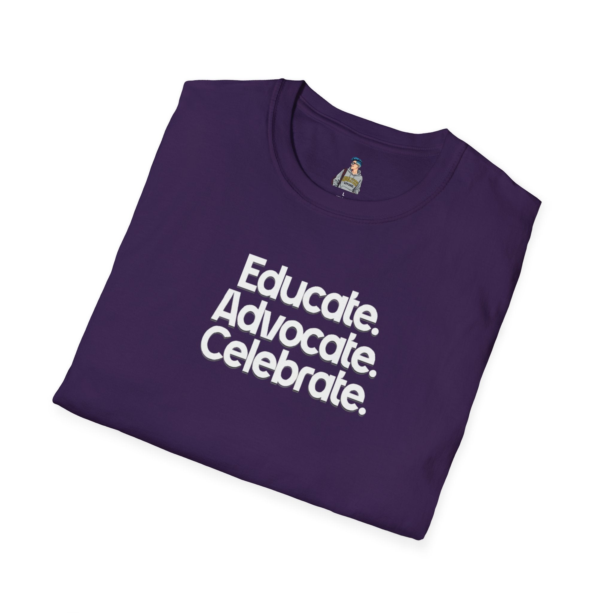 Educate. Advocate. Celebrate. Minimalist Pride T-Shirt - EqualiTees.Me