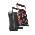 Android OR iPhone Compatible Cases - Doodle Hearts and Rainbows Design