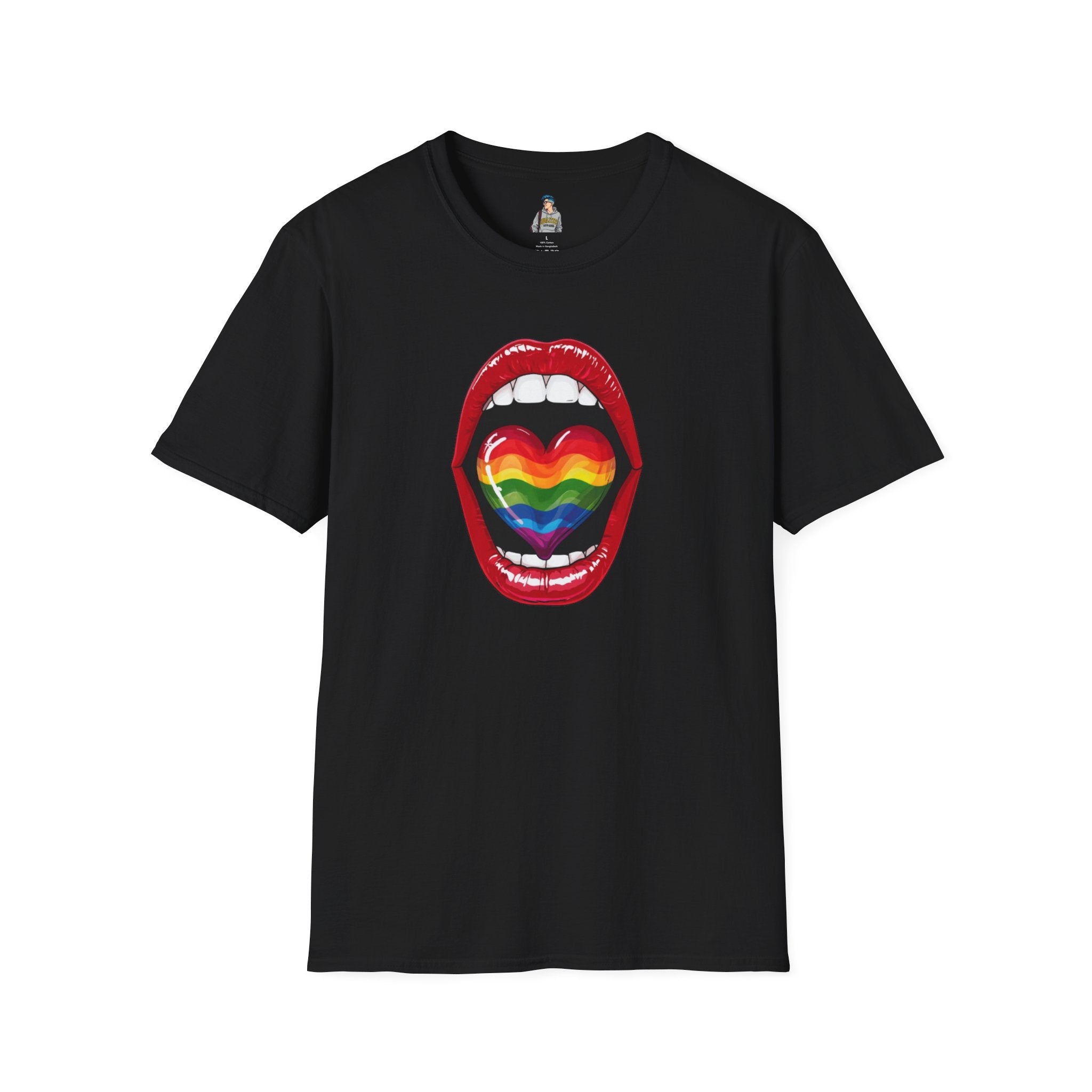 Pride Love Unisex Softstyle T-Shirt | LGBTQ+ Rainbow Heart Design