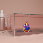 Stained Glass Moon & Waves Oval Necklace