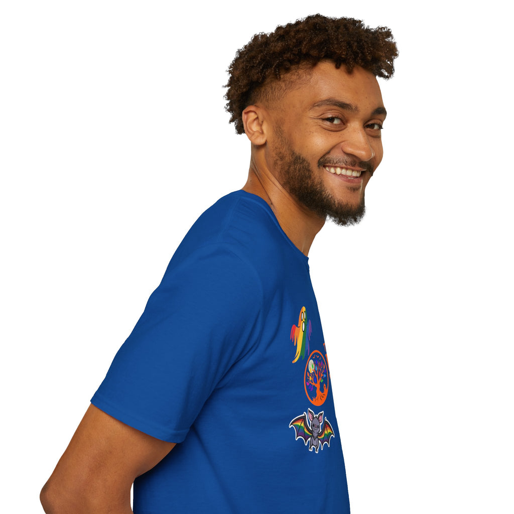 The Pride Tree Halloween T‑Shirt — Rainbow Ghosts, Pumpkins & Bat Graphic Tee
