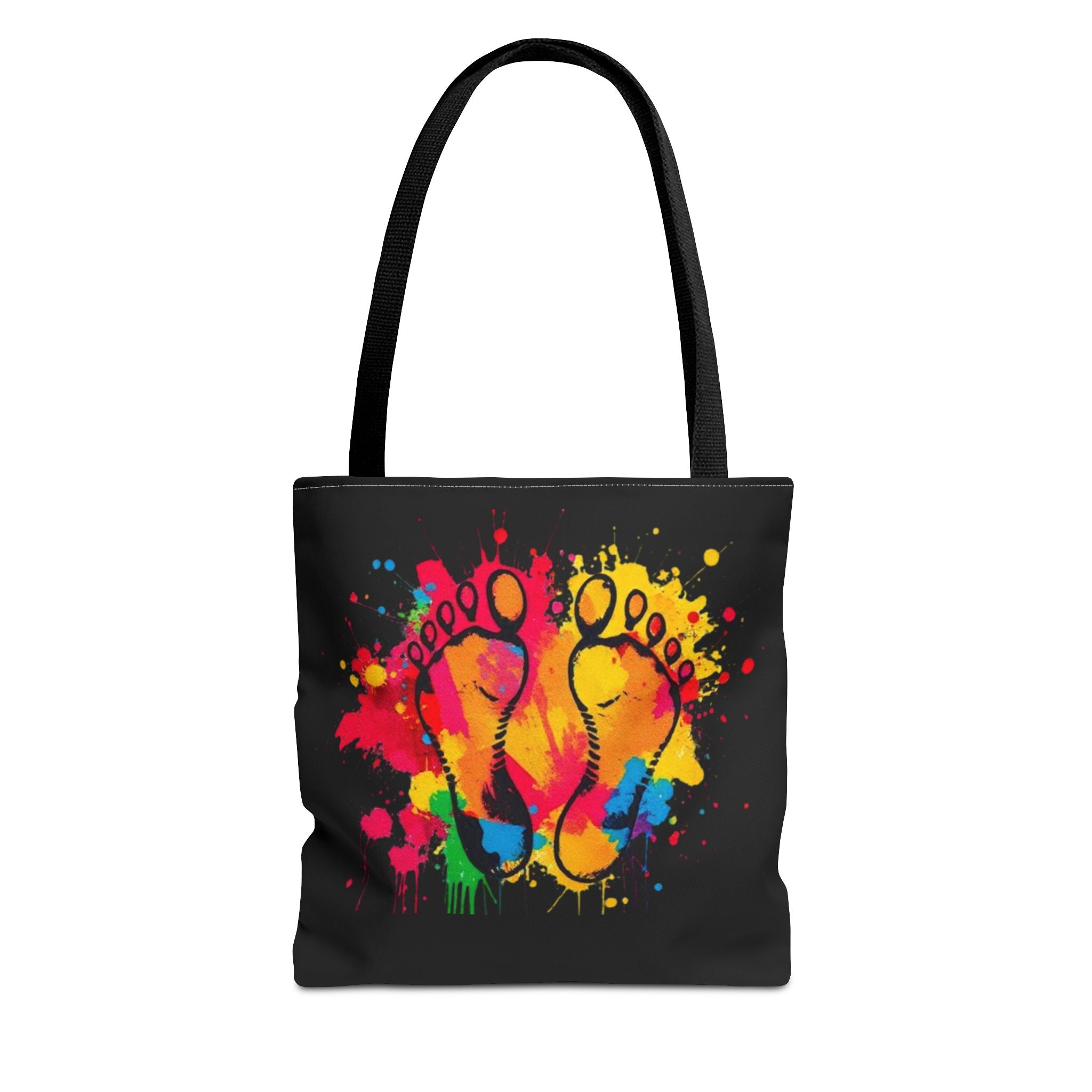 Rainbow Paint Splatter Footprints Tote Bag
