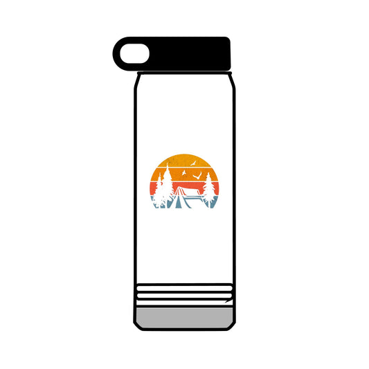 32oz Water Bottle Camping Sunset Scene