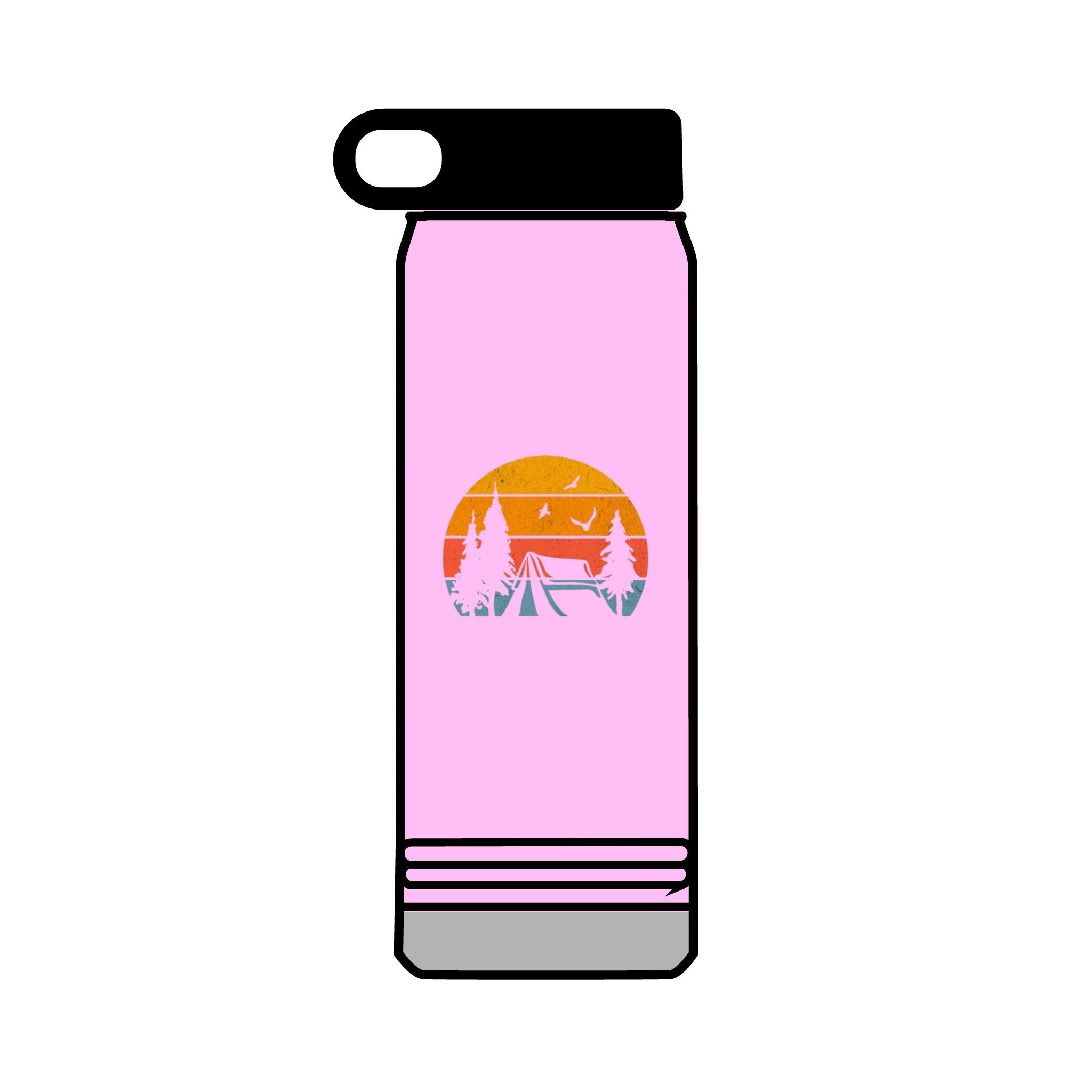 32oz Water Bottle Camping Sunset Scene