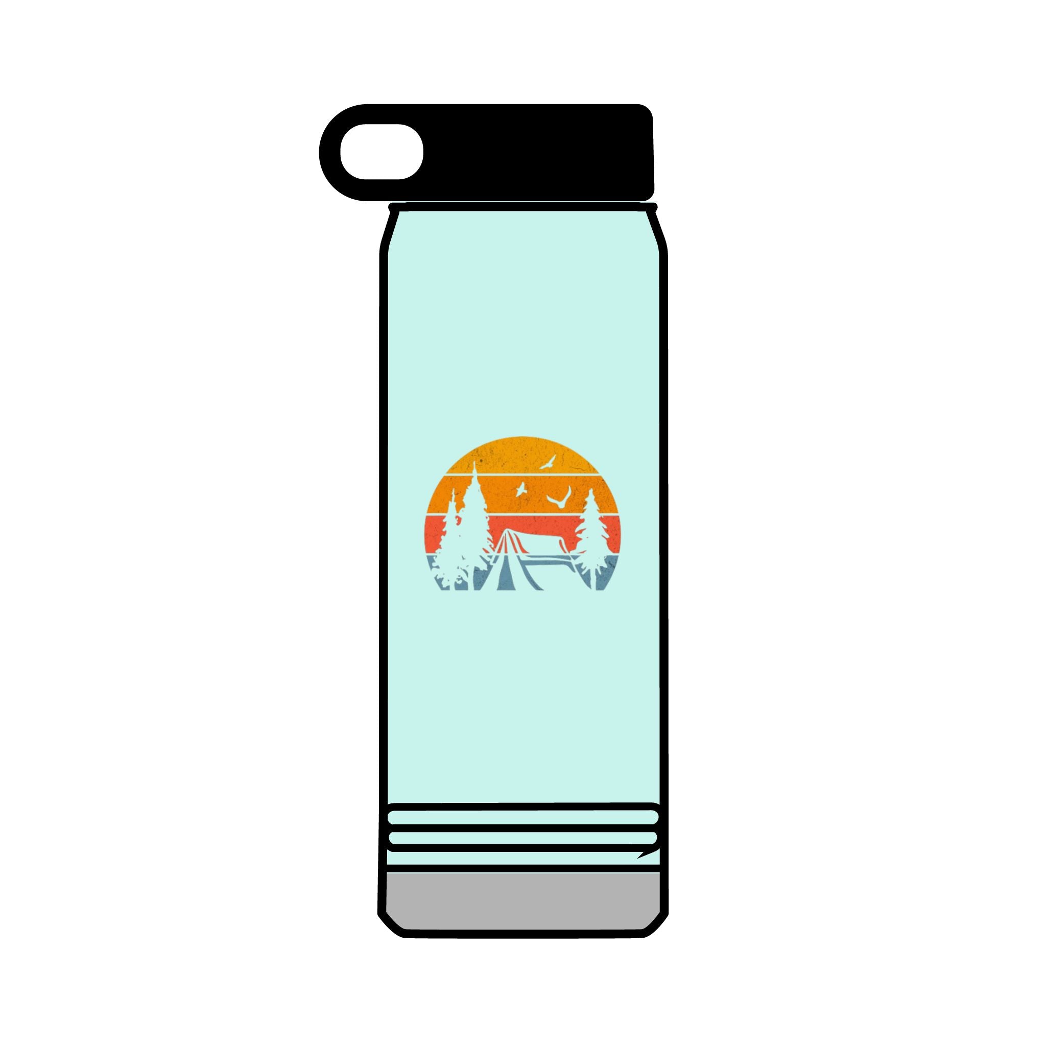 32oz Water Bottle Camping Sunset Scene
