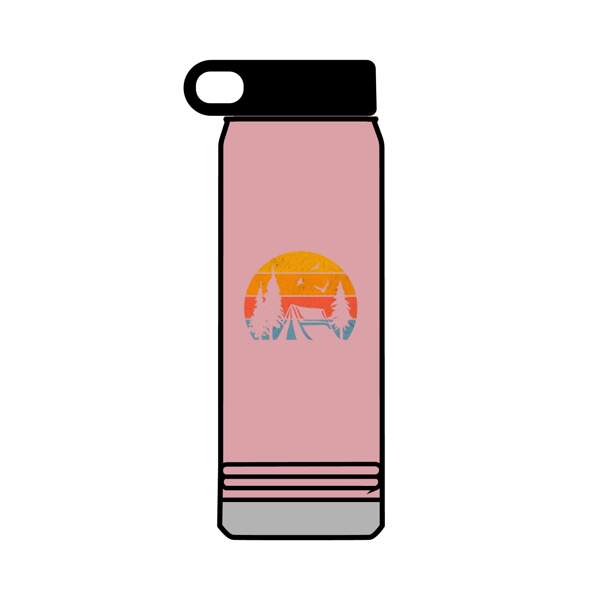 32oz Water Bottle Camping Sunset Scene