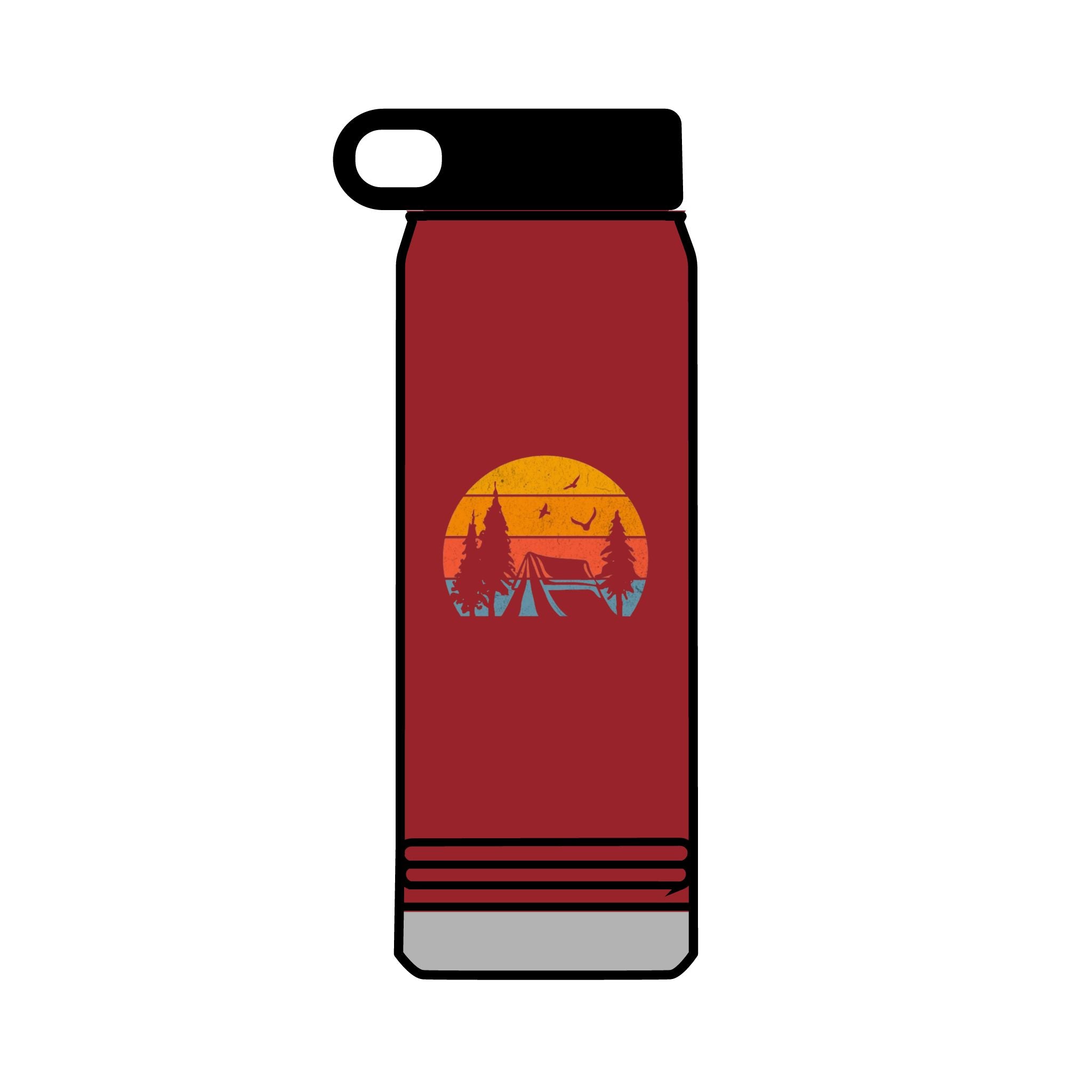 32oz Water Bottle Camping Sunset Scene