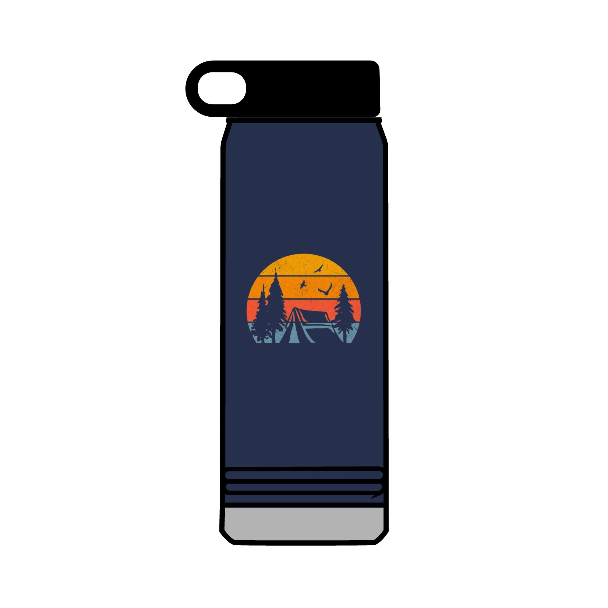 32oz Water Bottle Camping Sunset Scene