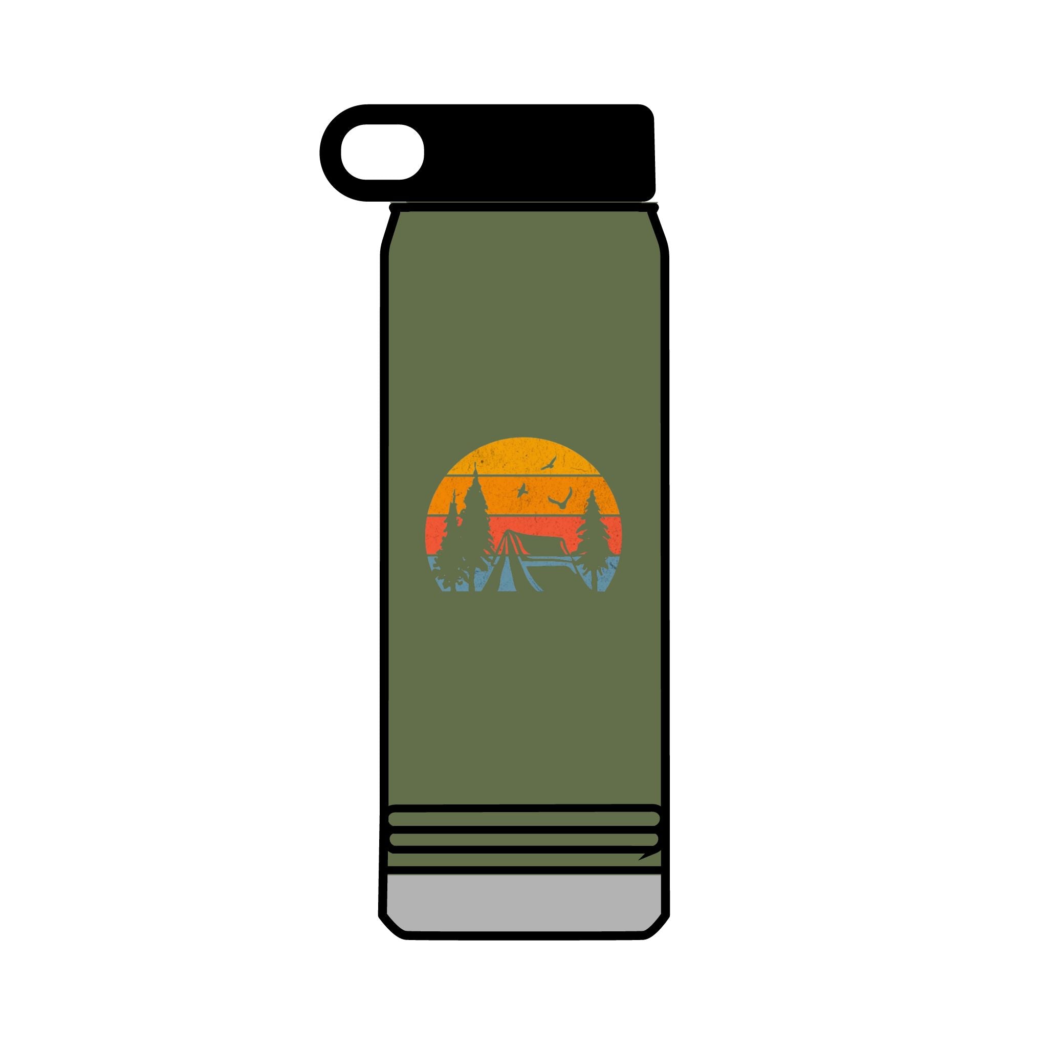 32oz Water Bottle Camping Sunset Scene