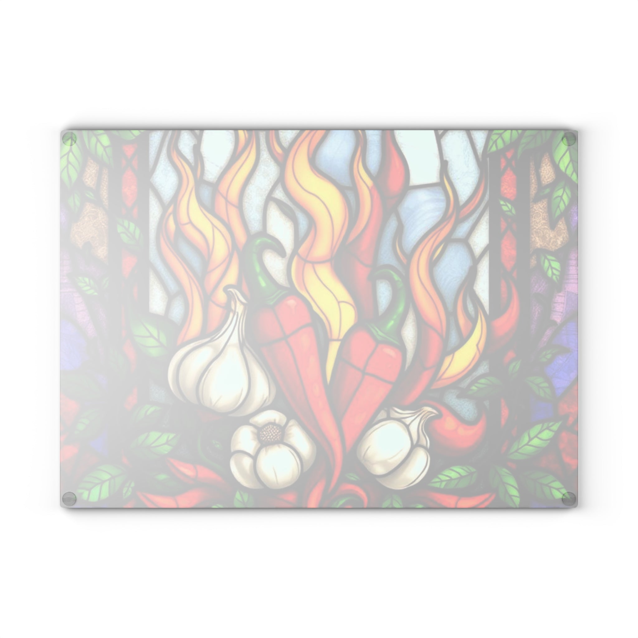 Stained Glass Chili & Garlic Cutting Board - Colorful Kitchen Decor for Culinary Enthusiasts
