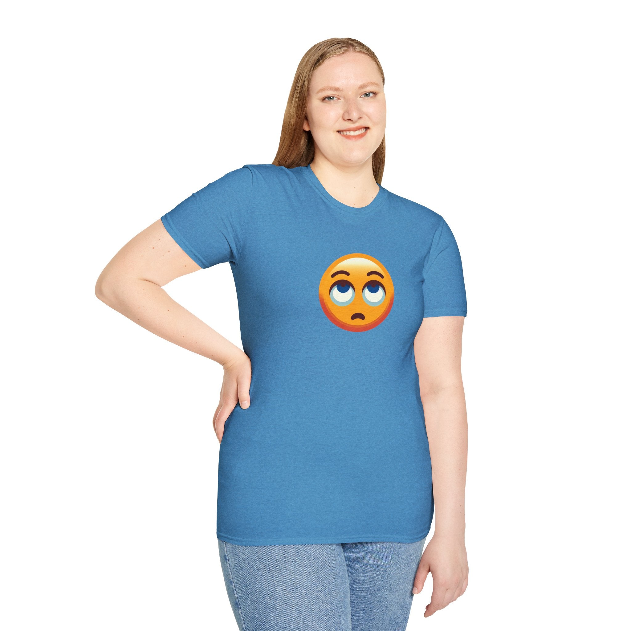 Unisex Softstyle T-Shirt with Eye Roll Emoji | Casual Graphic Tee for Everyday Humor