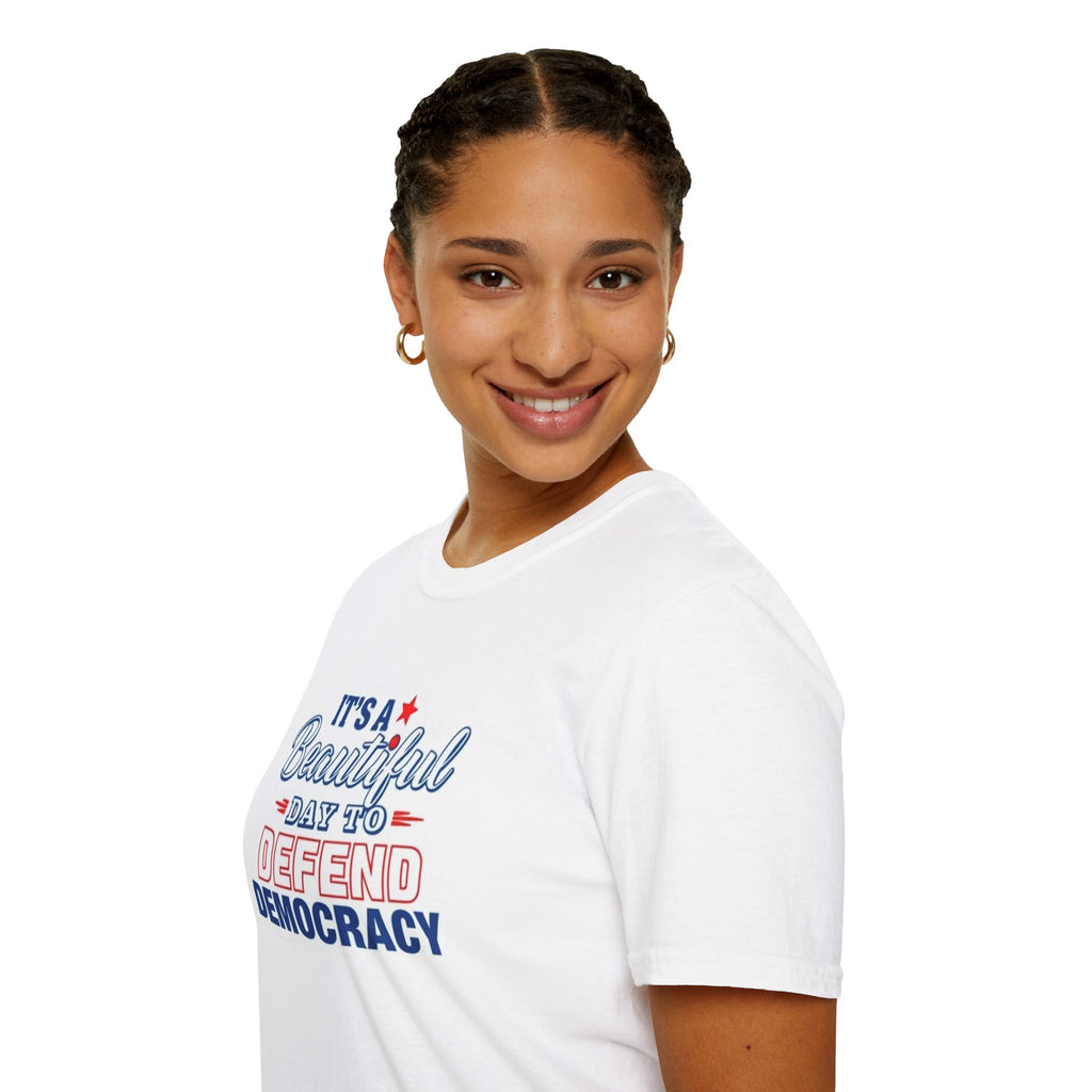Defend Democracy Unisex Softstyle T-Shirt - Perfect for Activism and Everyday Wear