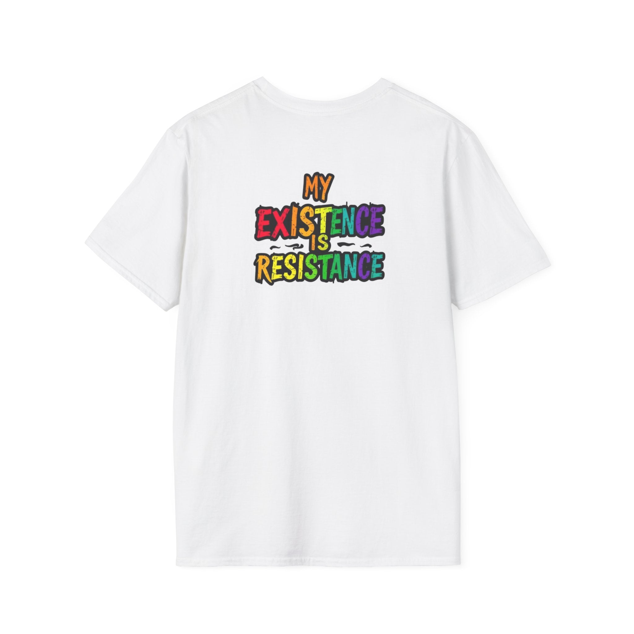 Unisex Softstyle T-Shirt - Pride Heart Design with 'Existence is Resistance'