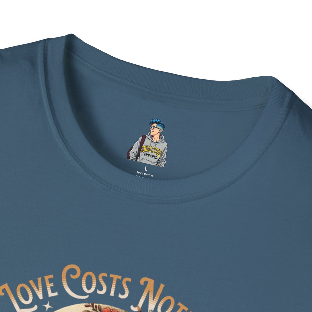 Unisex Softstyle T-Shirt - Love Costs Nothing, Give It Away Floral Peace Design