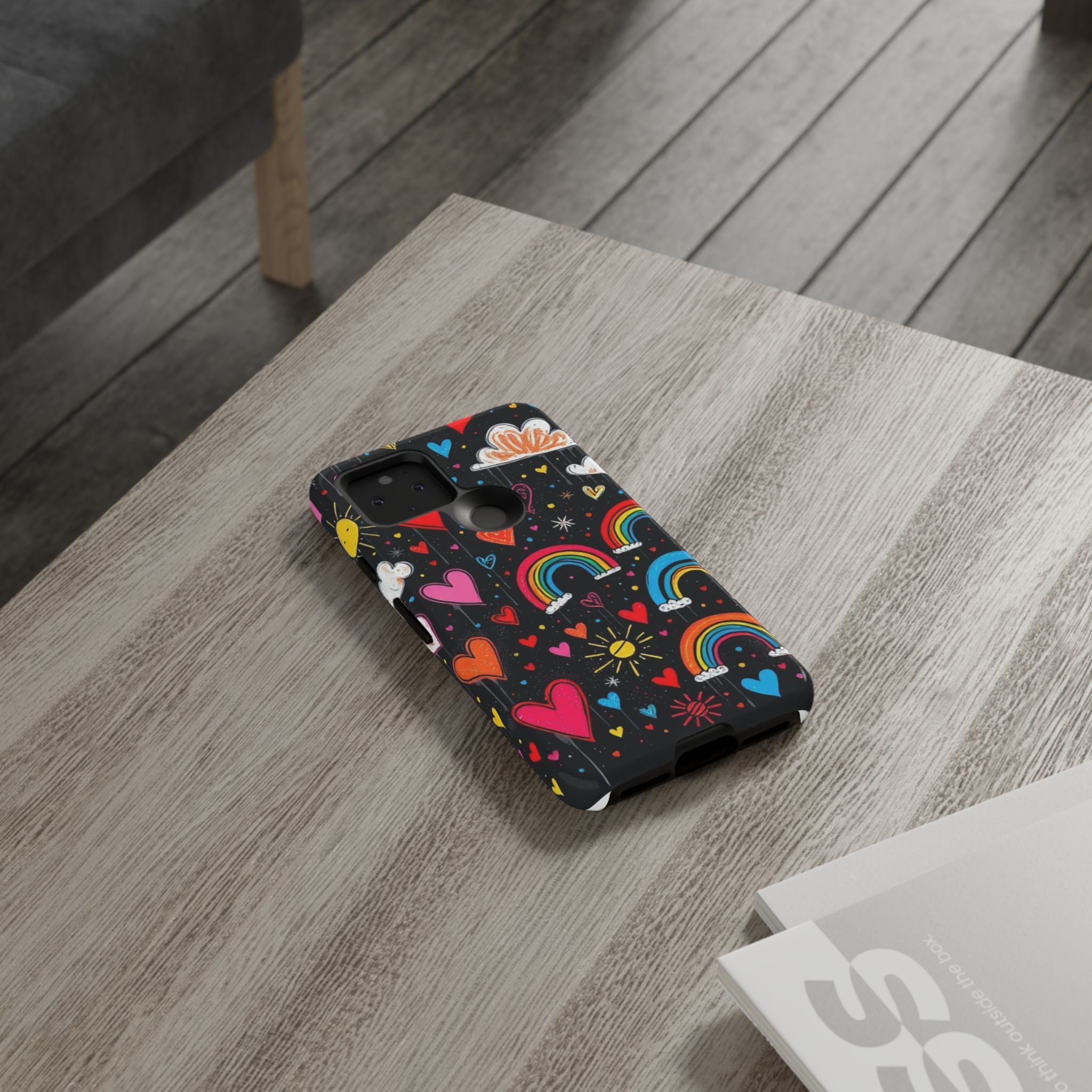 Android OR iPhone Compatible Cases - Doodle Hearts and Rainbows Design