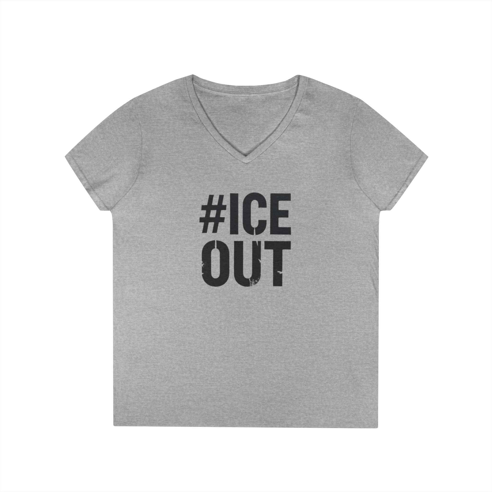 #ICE OUT Ladies' V-Neck T-Shirt — Trendy Hashtag Graphic Tee