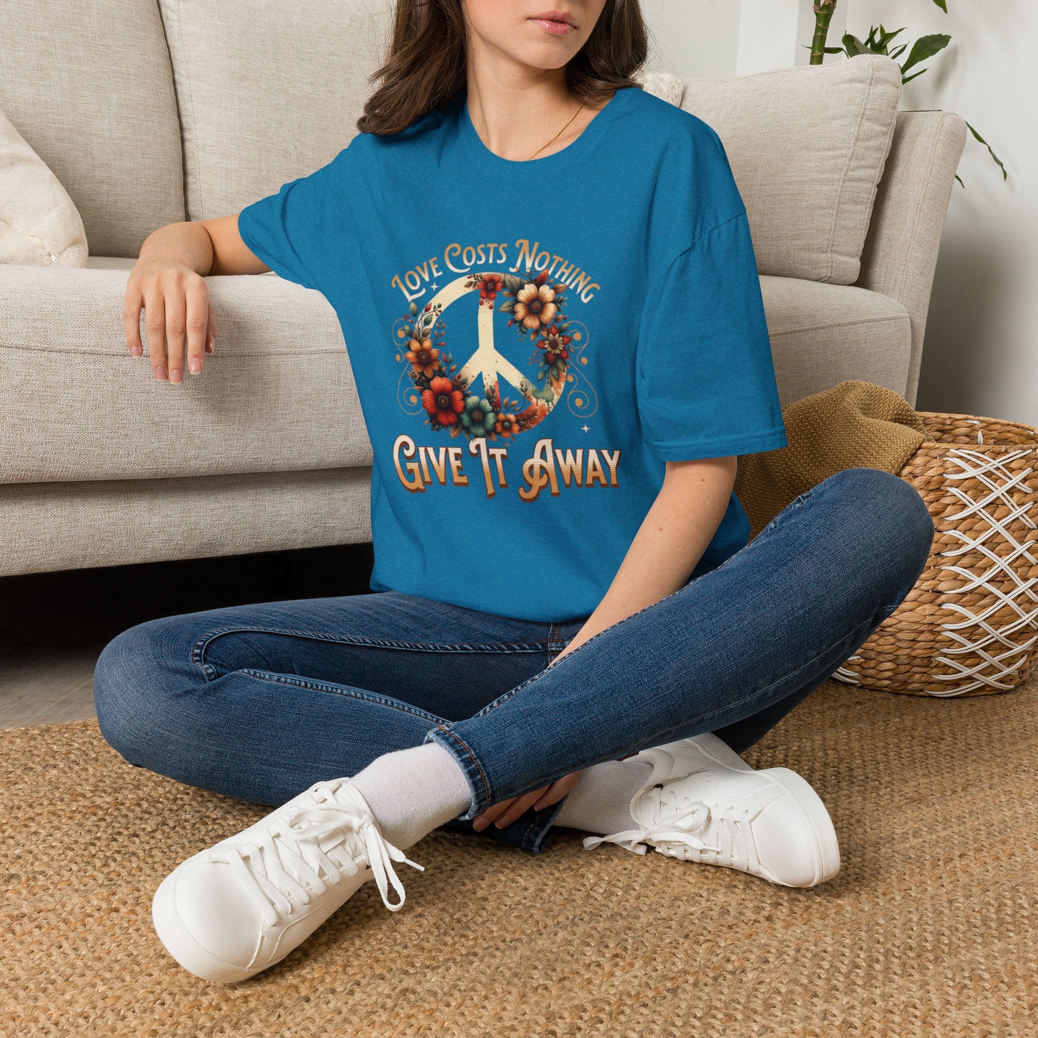 Unisex Softstyle T-Shirt - Love Costs Nothing, Give It Away Floral Peace Design