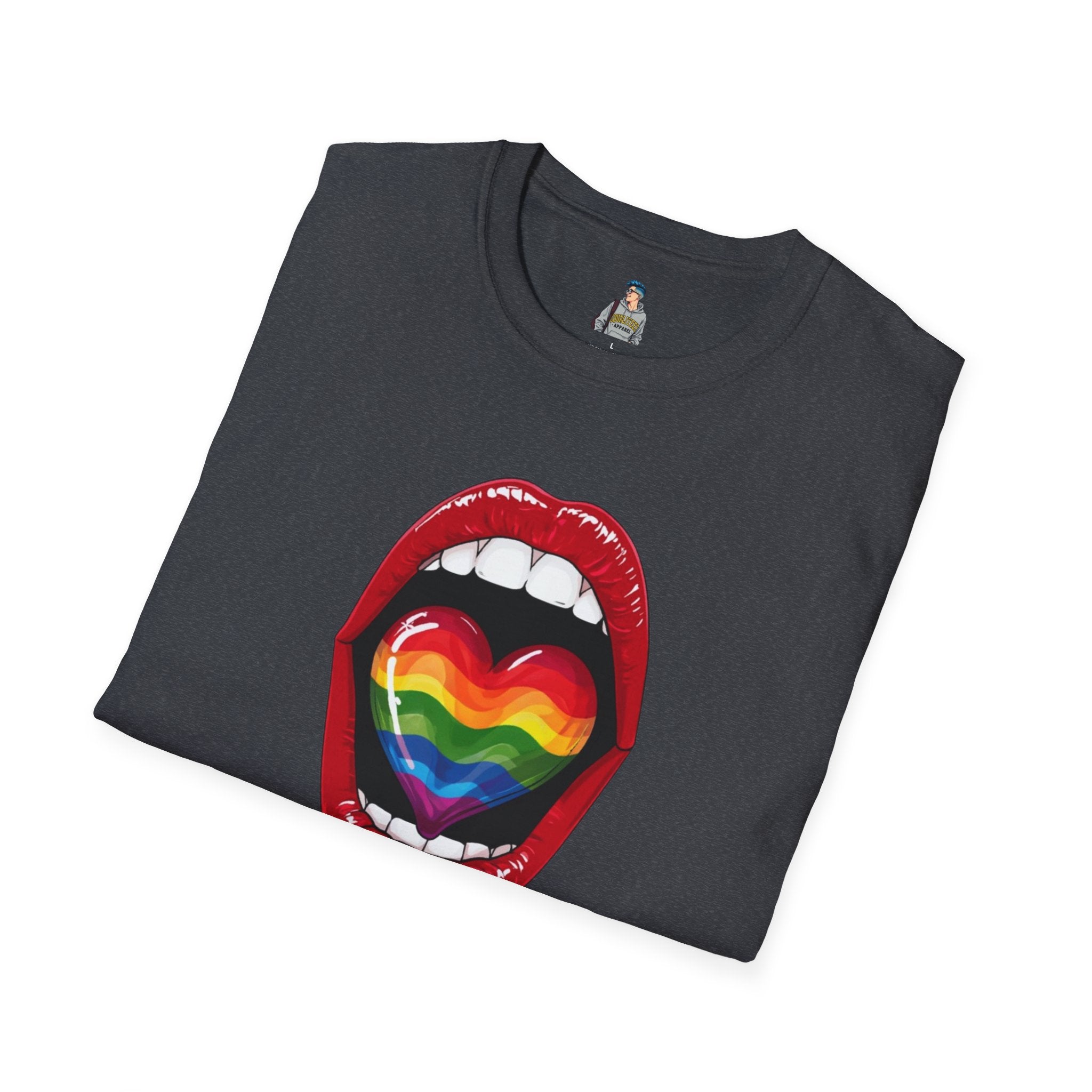 Pride Love Unisex Softstyle T-Shirt | LGBTQ+ Rainbow Heart Design