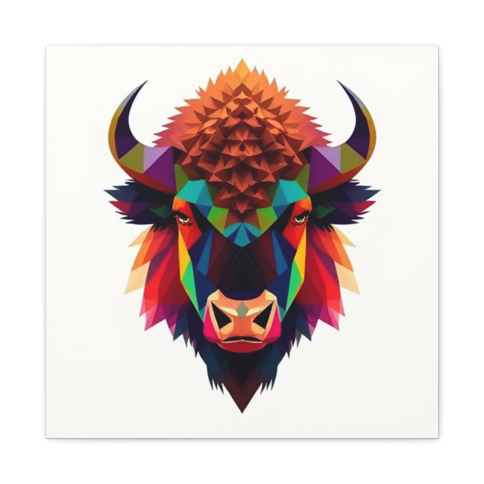 Colorful Bison Wall Art Canvas - Geometric Home Decor for Nature Lovers