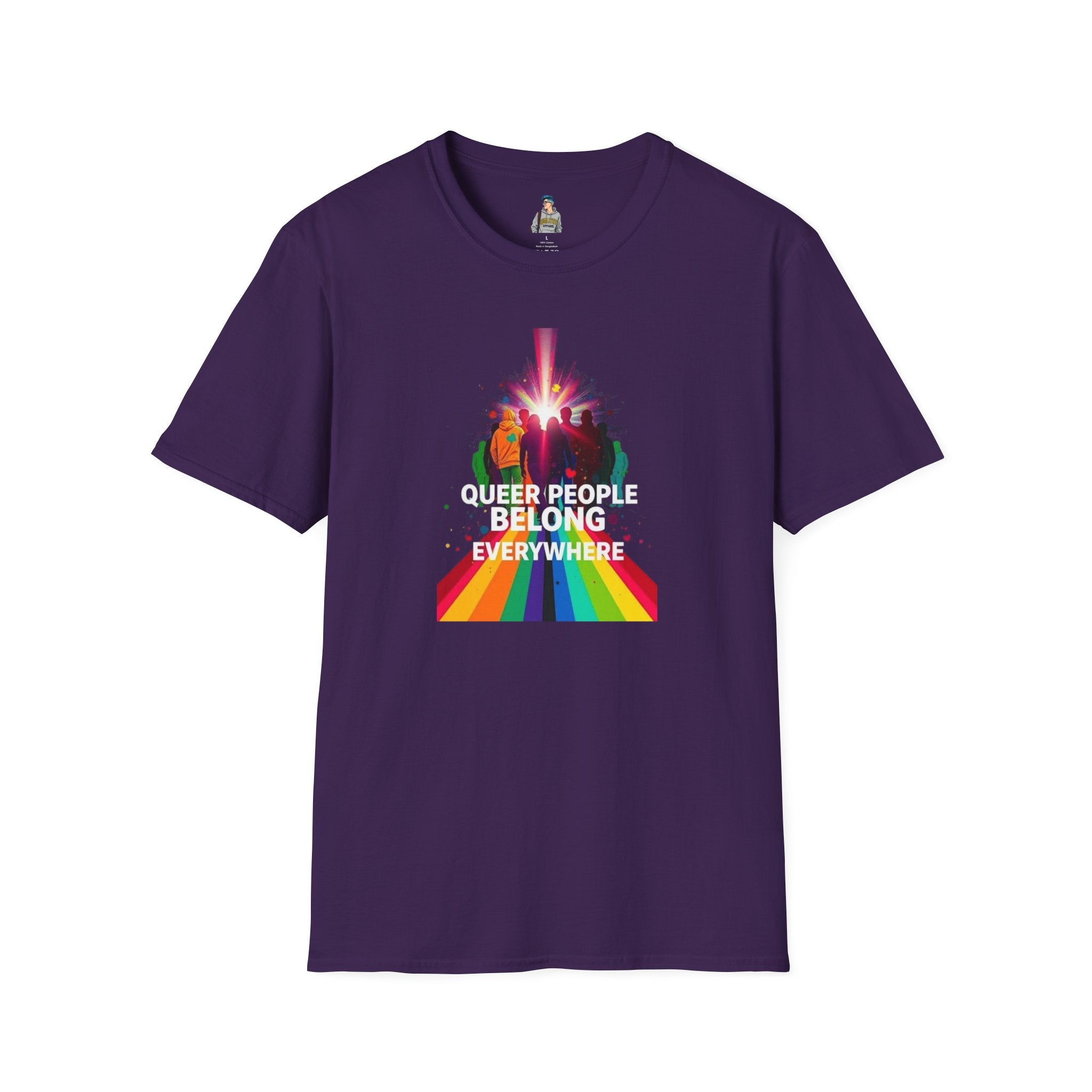 Queer Pride Unisex Softstyle T-Shirt - "Queer People Belong Everywhere"