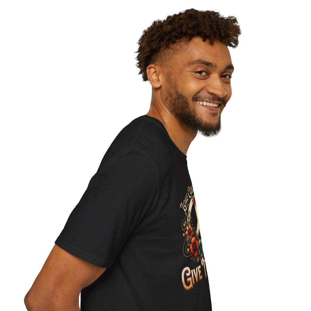 Unisex Softstyle T-Shirt - Love Costs Nothing, Give It Away Floral Peace Design
